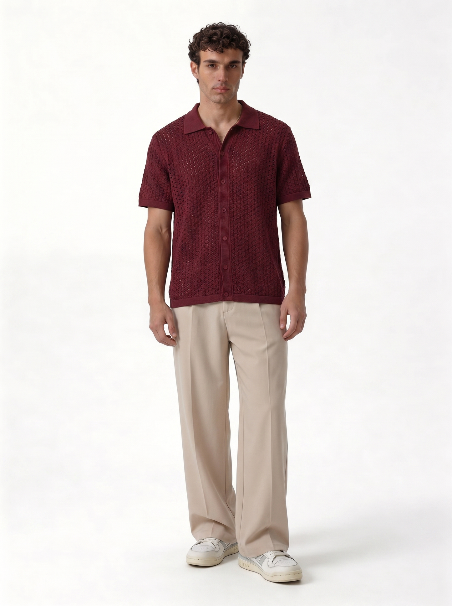 Crochet Knit Polo Shirt Cotton Regular Fit - zamari