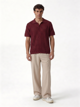 Crochet Knit Polo Shirt Cotton Regular Fit - zamari