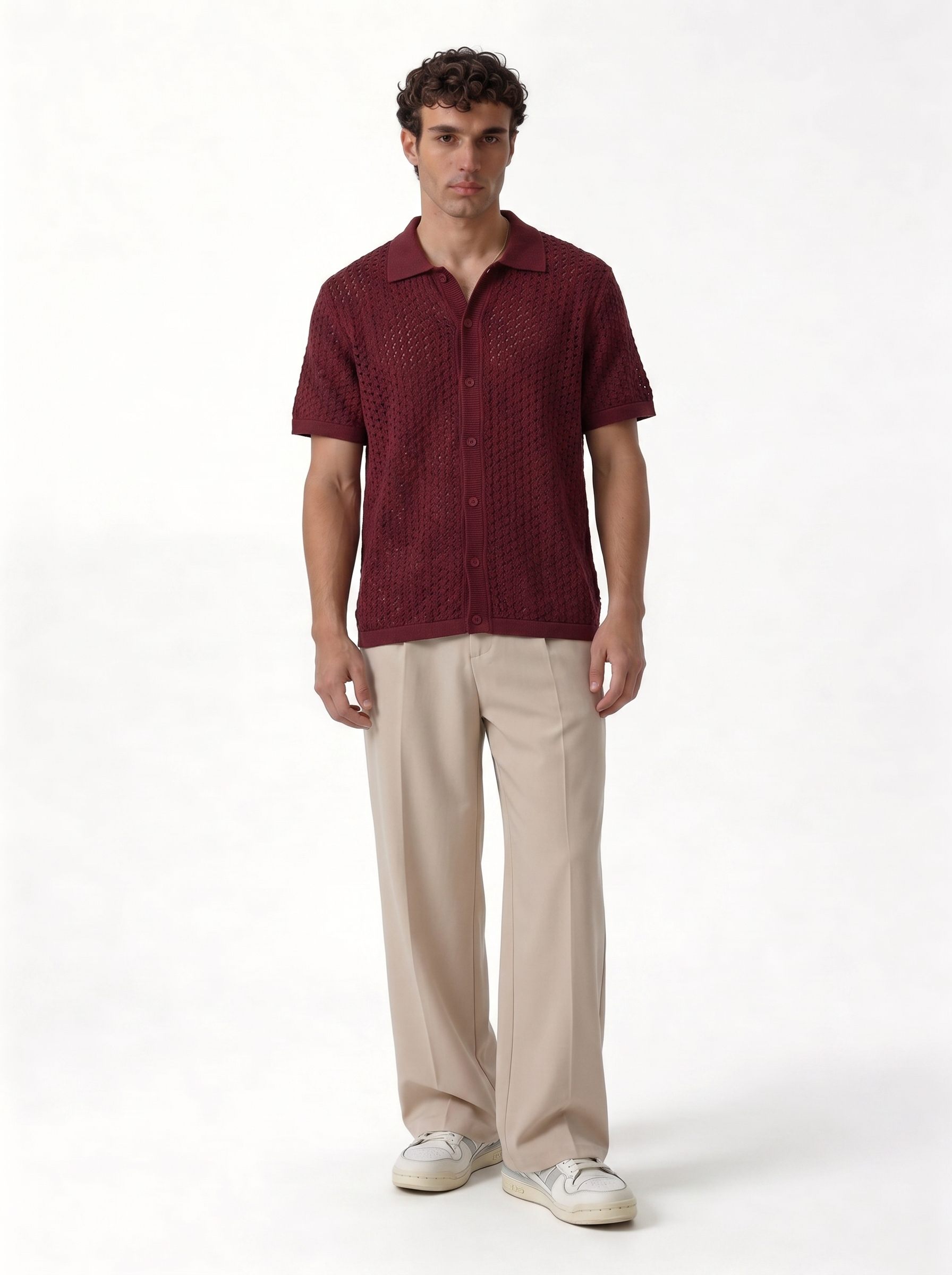 Crochet Knit Polo Shirt Cotton Regular Fit - zamari