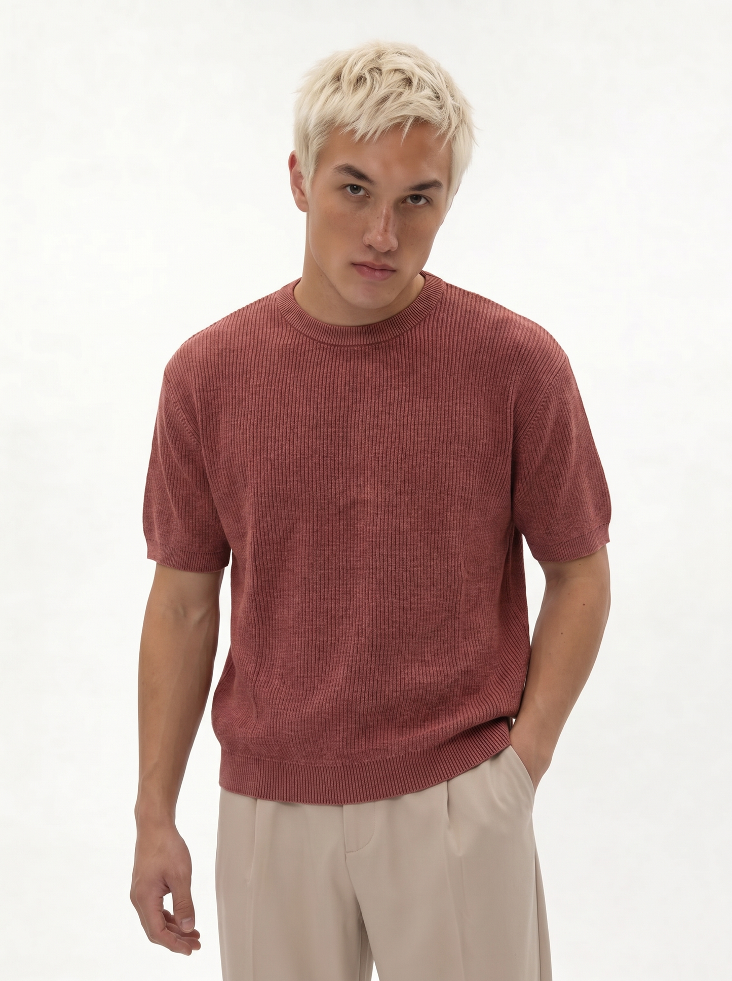 Ribbed Knit T-Shirt Knit Regular Fit - je-x