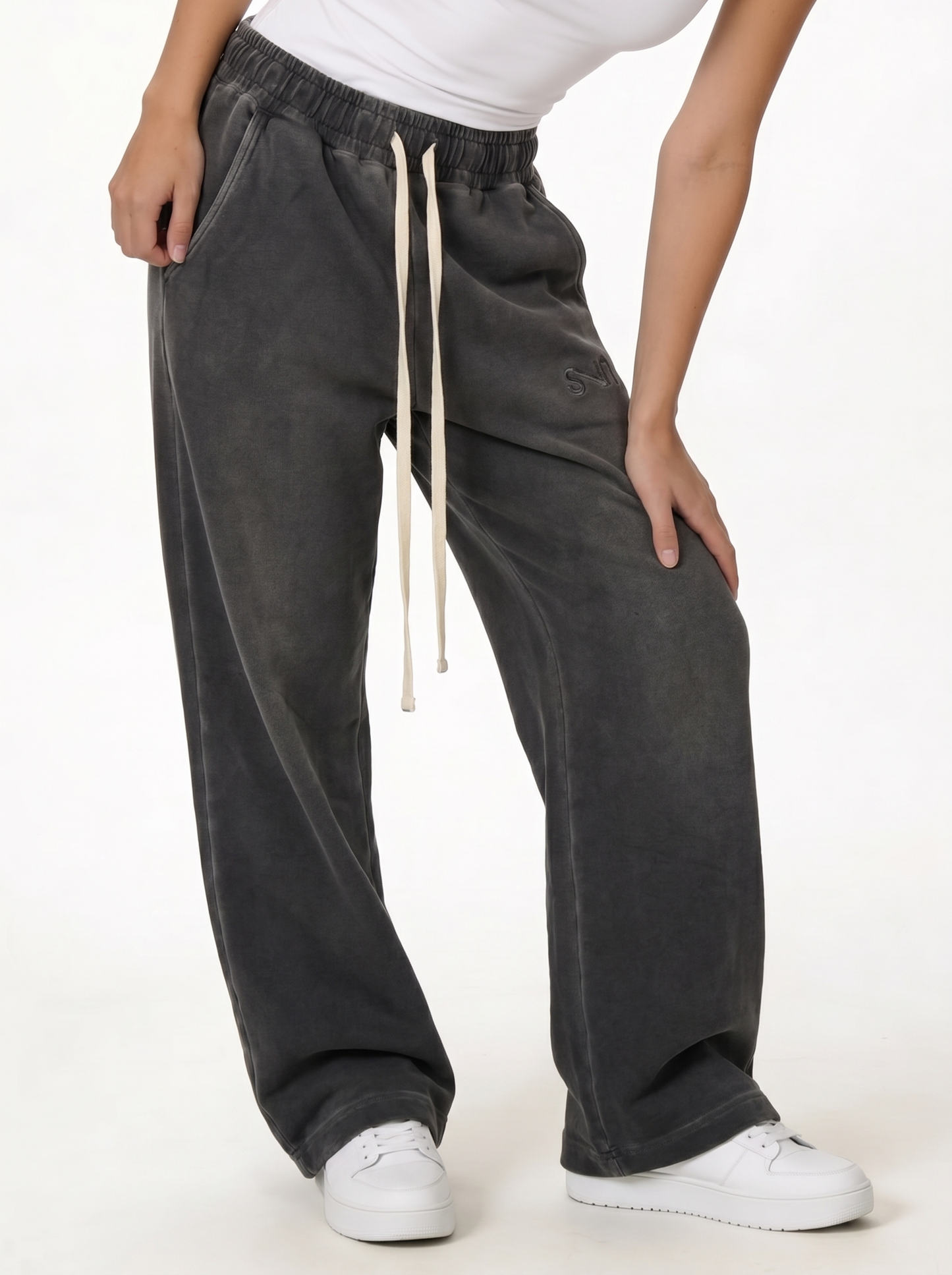 Washed Logo Pants Cotton Relaxed Fit - seven