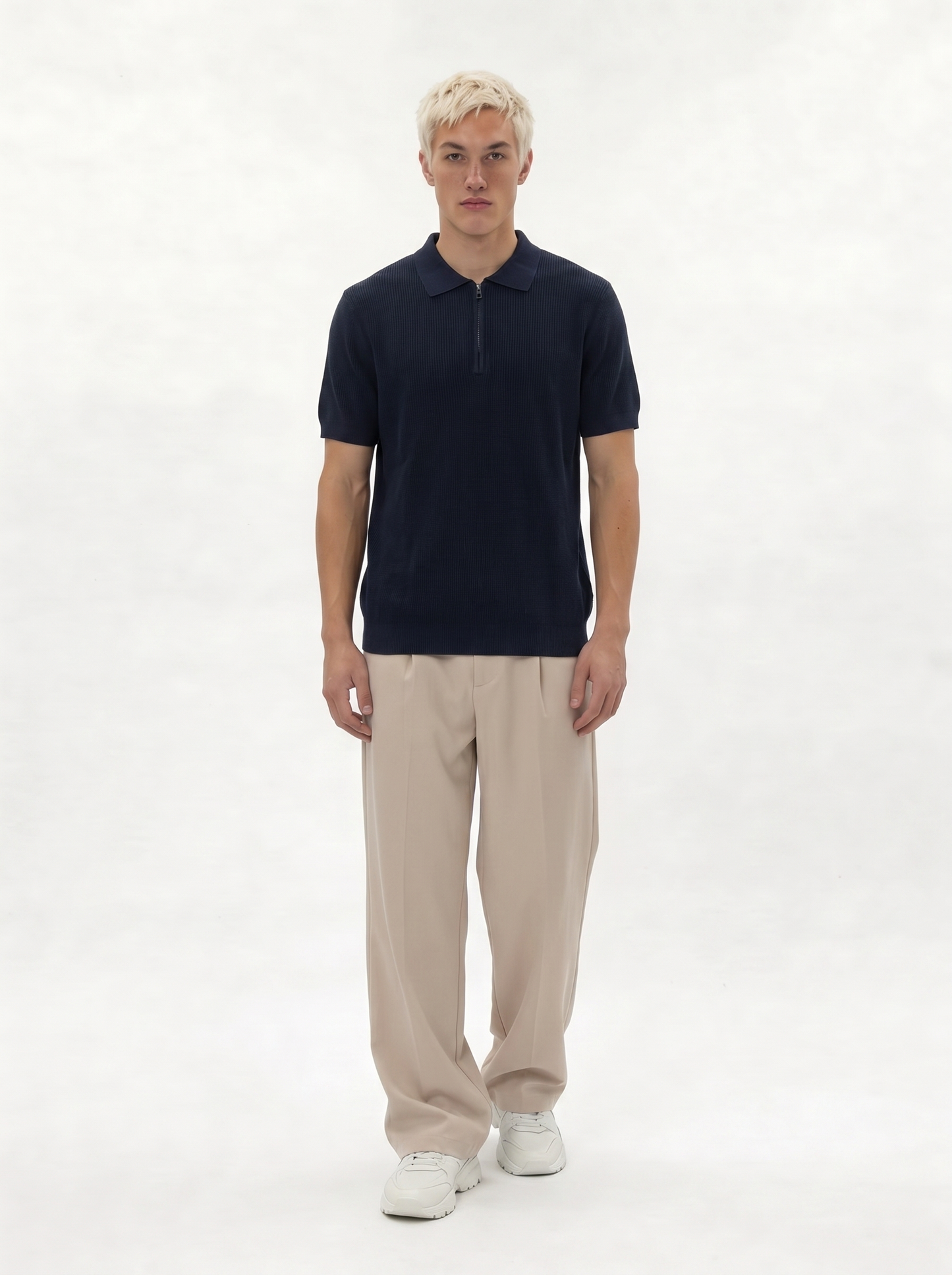 Ribbed Zip Polo Shirt Knit Regular Fit - je-x