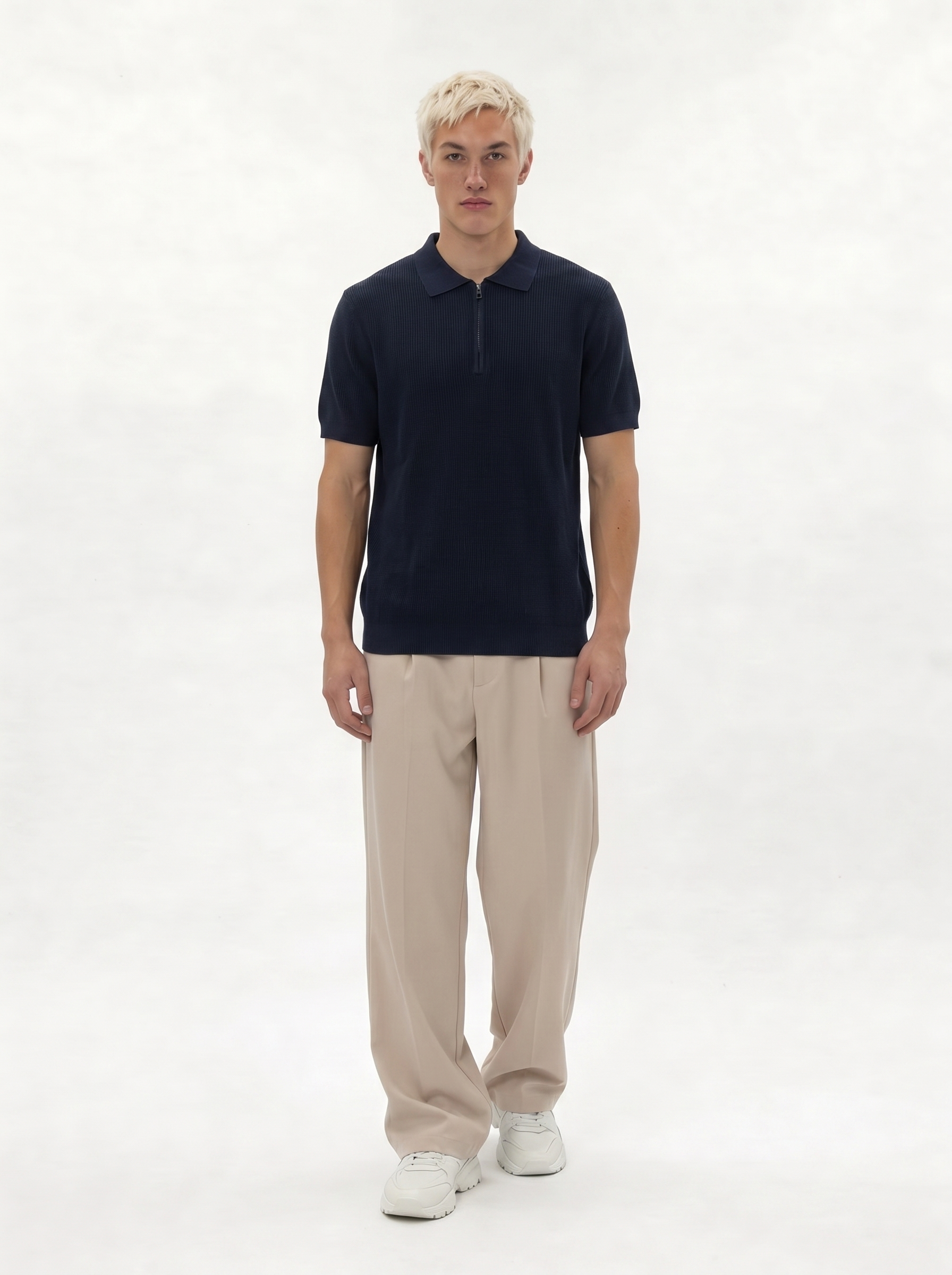 Ribbed Zip Polo Shirt Knit Regular Fit - je-x