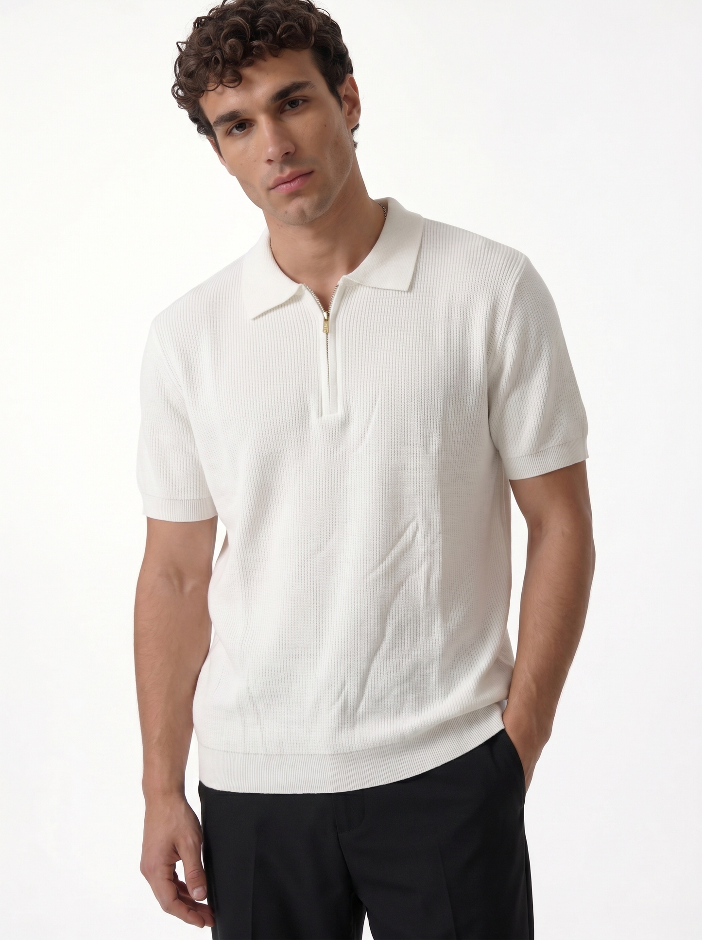 Ribbed Zip Polo Shirt Knit Regular Fit - je-x