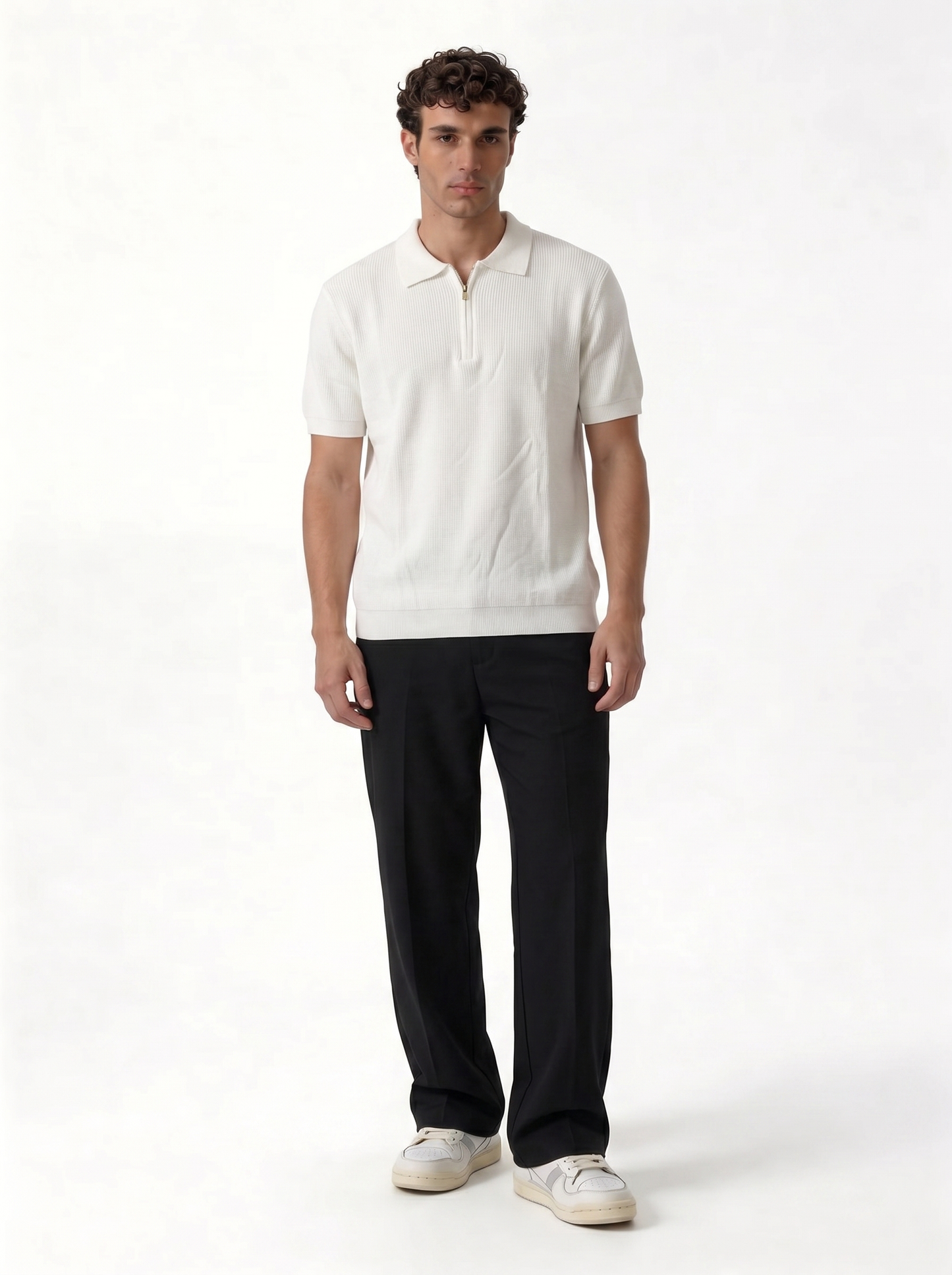 Ribbed Zip Polo Shirt Knit Regular Fit - je-x