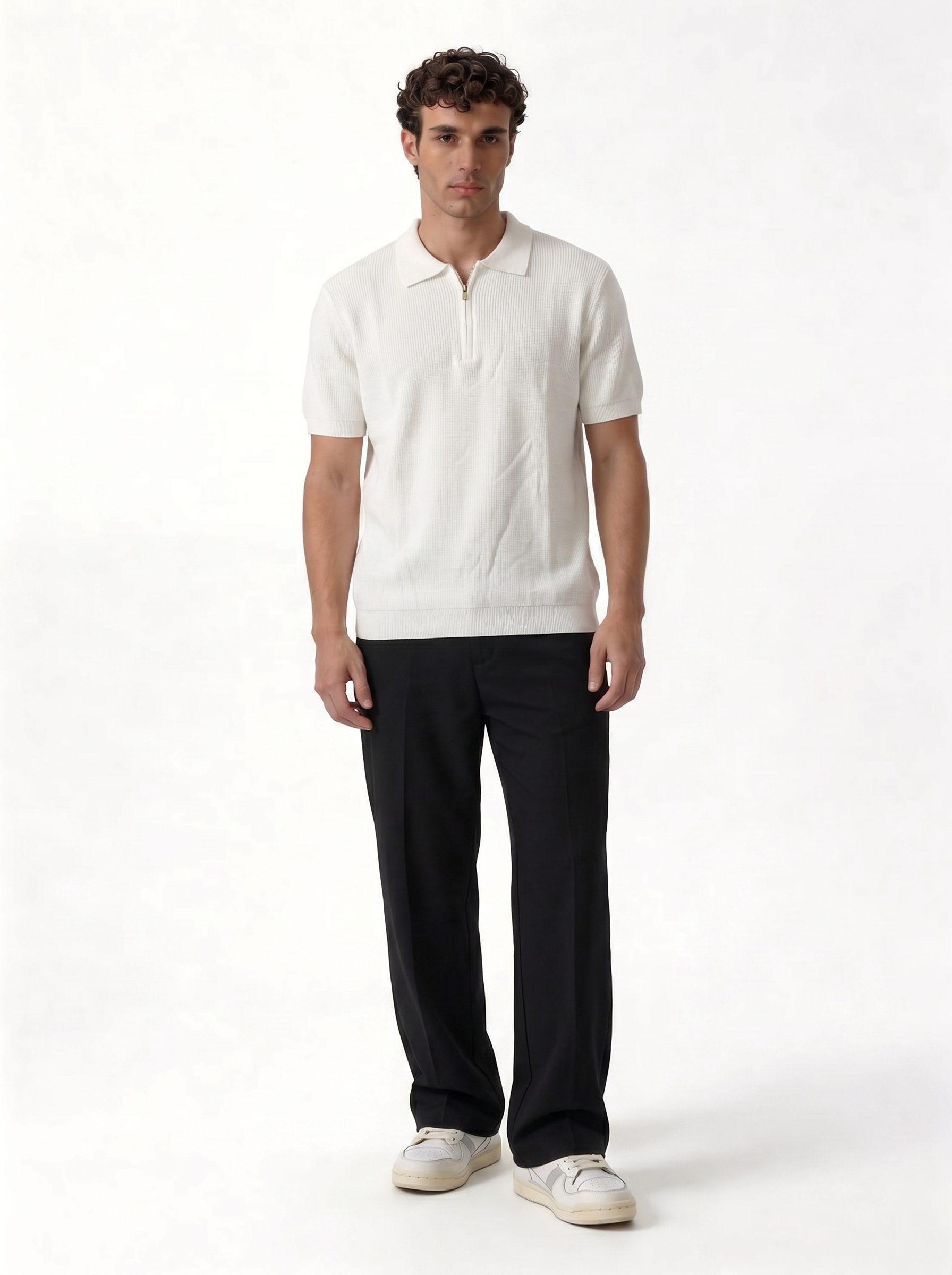 Ribbed Zip Polo Shirt Knit Regular Fit - je-x