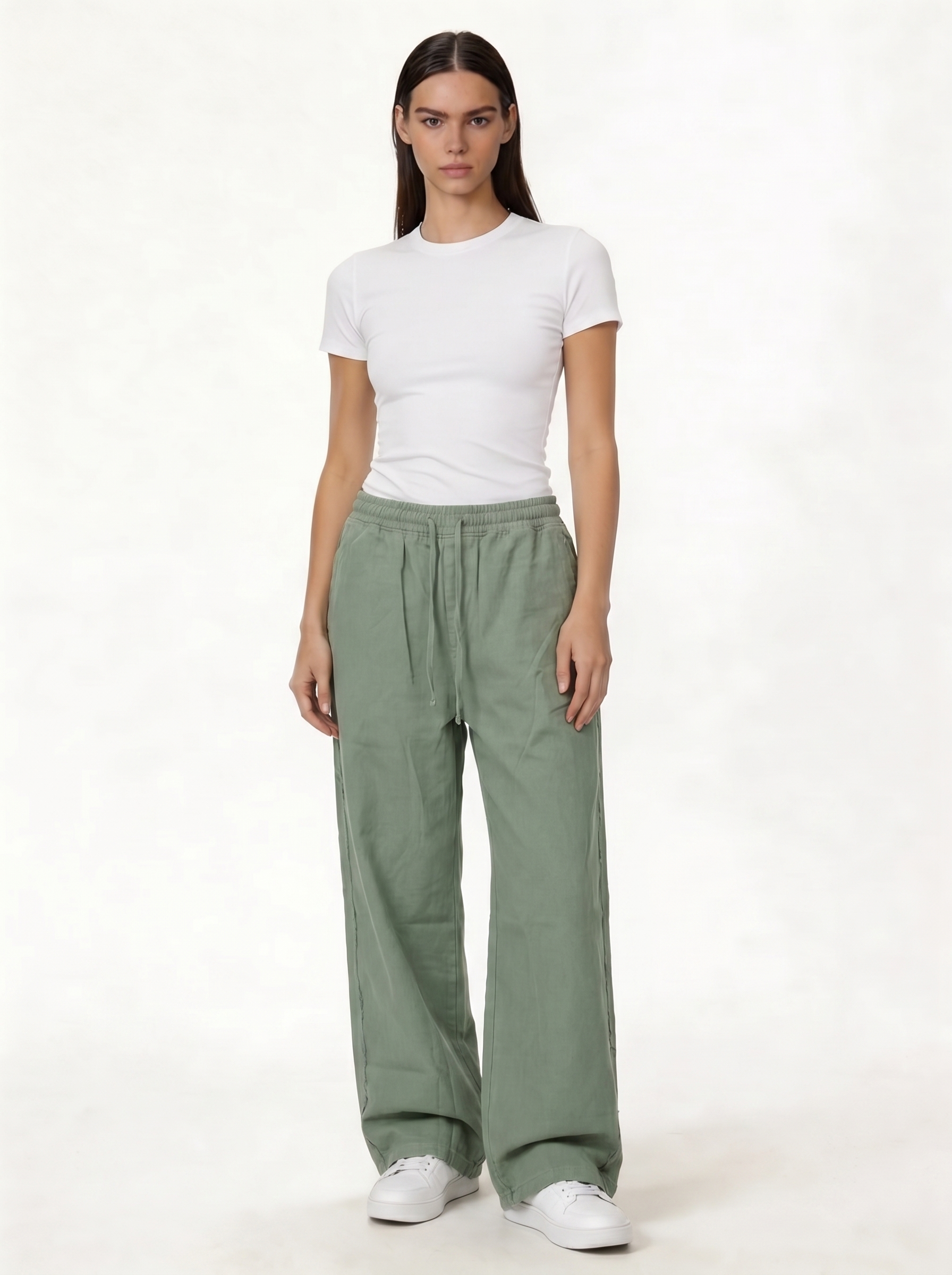 Raw Edge Pants Cotton Baggy Fit - seven
