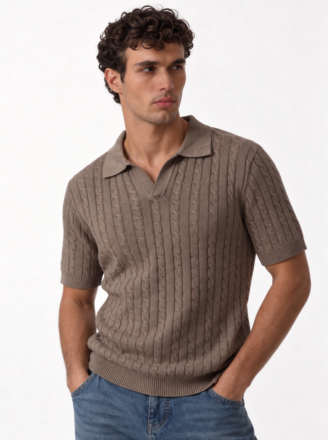 Cable Knit Polo Shirt Knit Regular Fit - FND - VEN0014