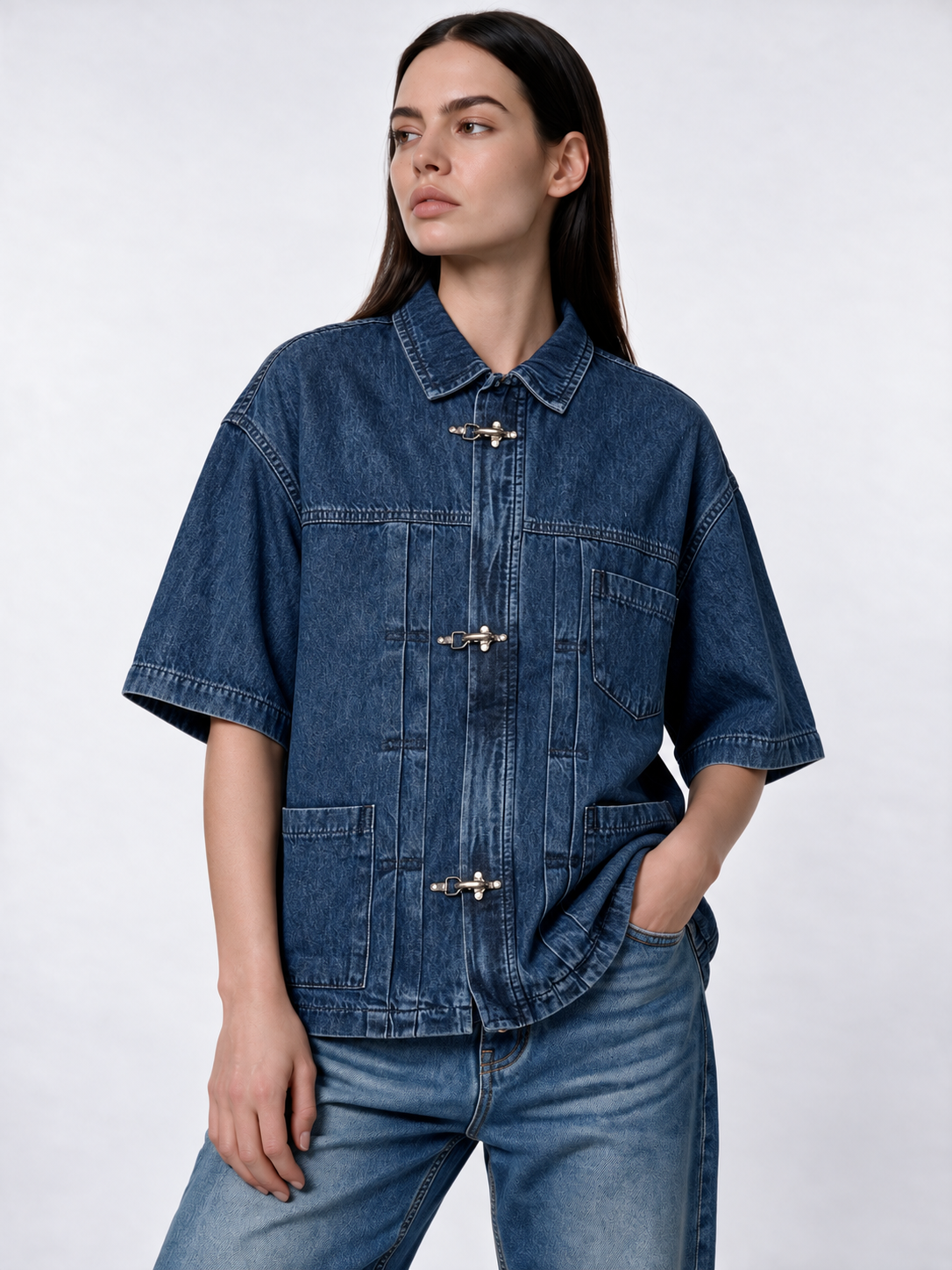 Utility Pocket Denim Jacket Relaxed Fit - Genz Saudi