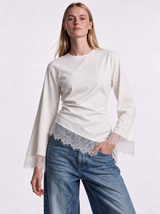 Lace Trim Long Sleeve Knit Regular Fit - Eighties