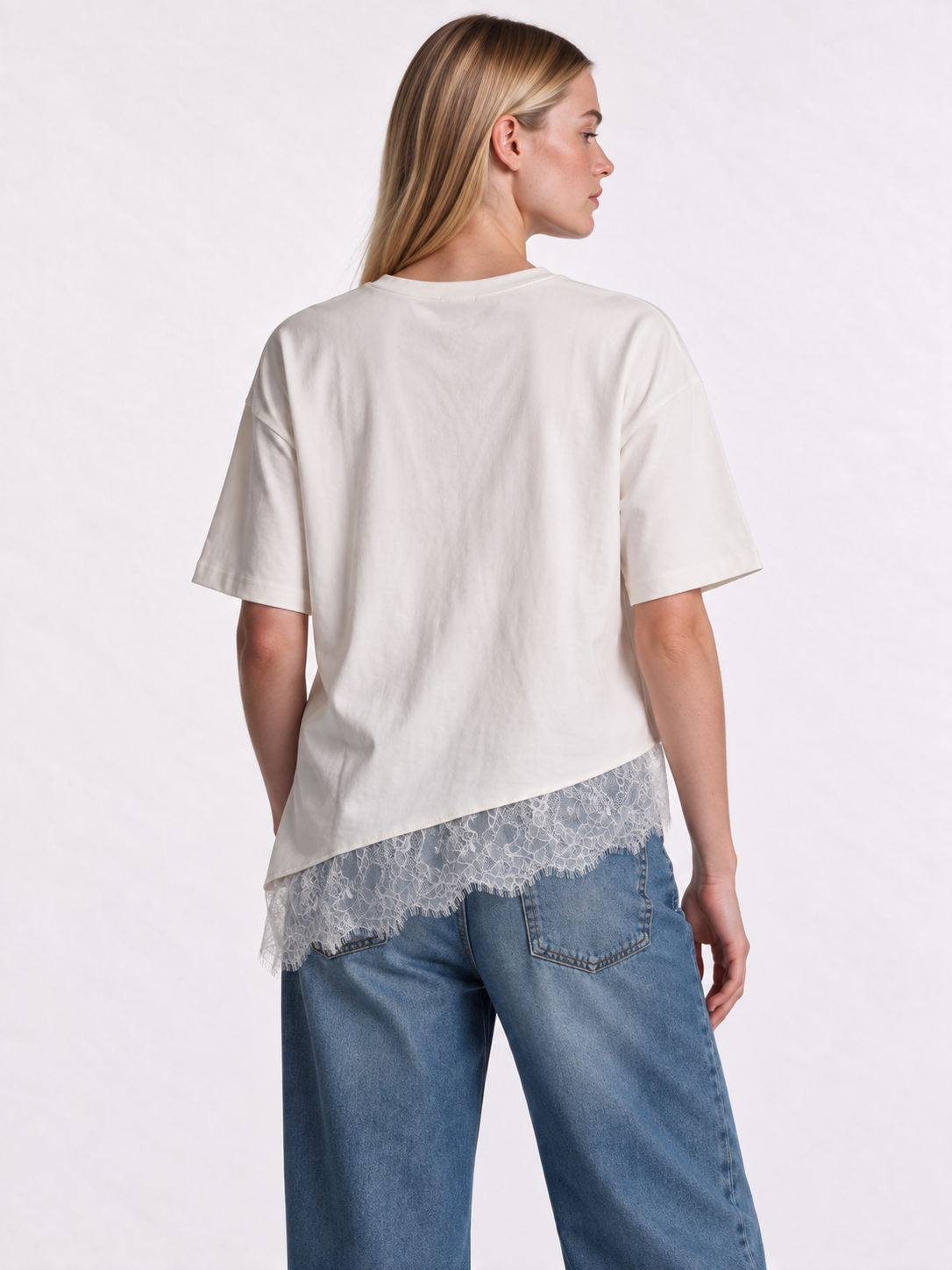 Lace-Trim T-Shirt Knit Boxy Fit - Eighties