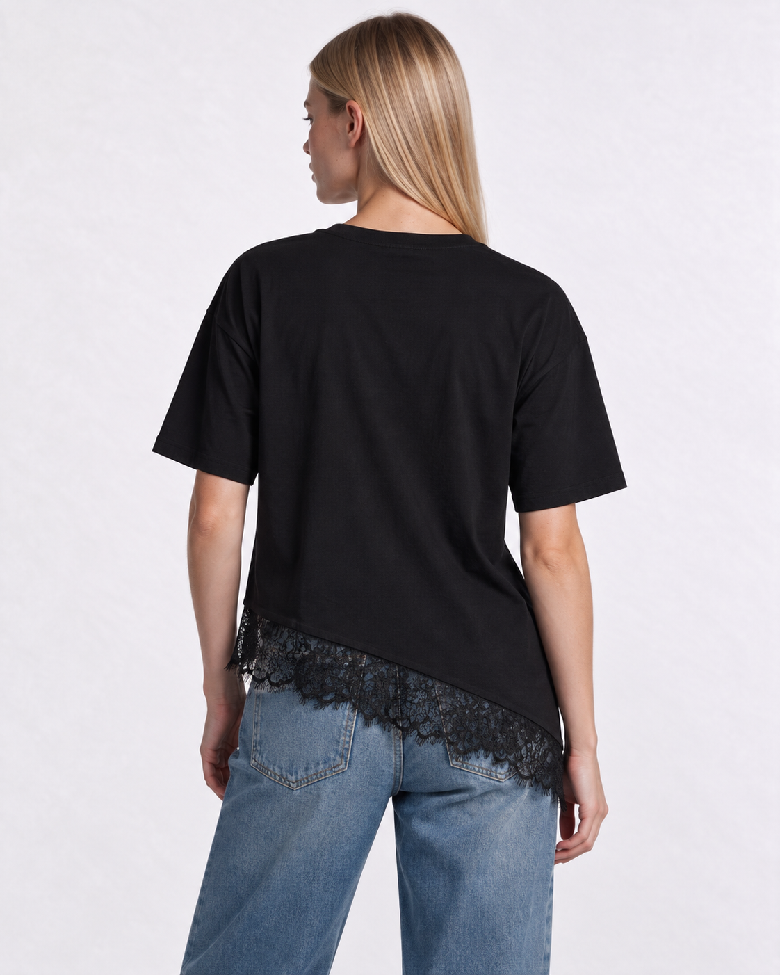 Lace-Trim T-Shirt Knit Boxy Fit - Eighties