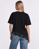 Lace-Trim T-Shirt Knit Boxy Fit - Eighties
