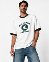 Ribbed Collar Graphic T-Shirt Regular Fit - JE-X