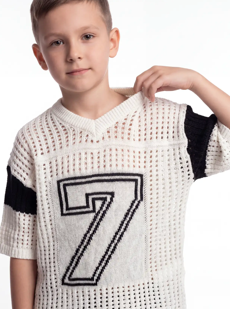 Graphic Knit Tee Crochet Knit Regular Fit - seven kids