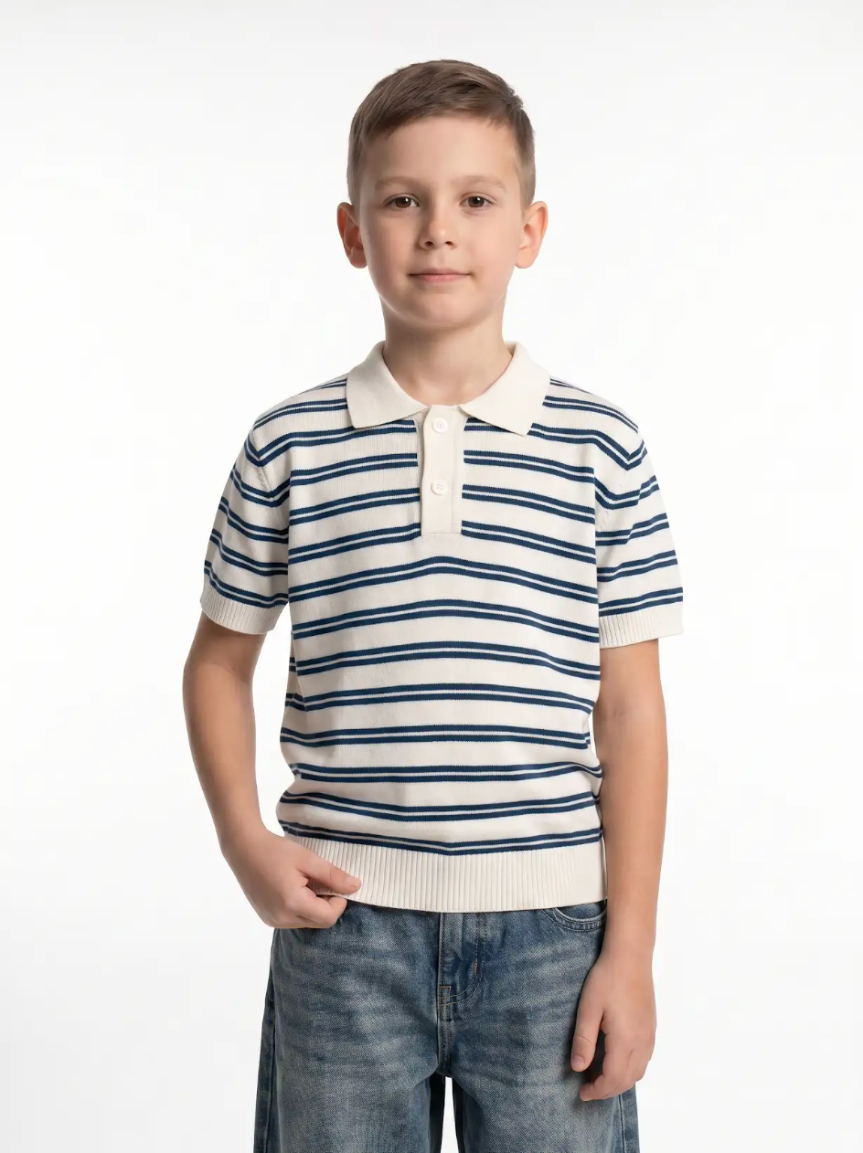 Ribbed Trim Polo Shirt Knit Regular Fit - seven kids