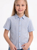 Vertical Stripe Short Sleeve Button-Up Shirt - Seven
