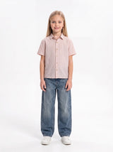 Vertical Stripe Short Sleeve Button-Up Shirt - Seven