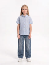 Vertical Stripe Short Sleeve Button-Up Shirt - Seven