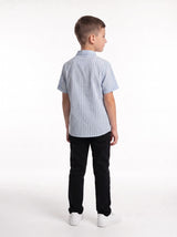 Vertical Stripe Short Sleeve Button-Up Shirt - Seven