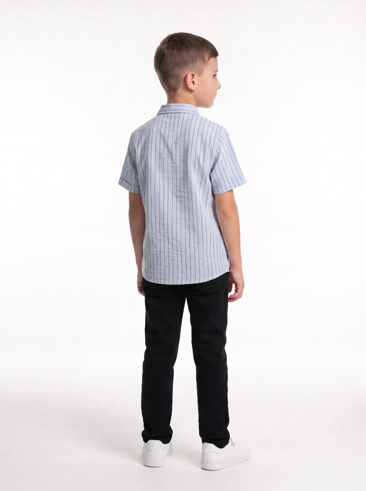 Vertical Stripe Short Sleeve Button-Up Shirt - Seven