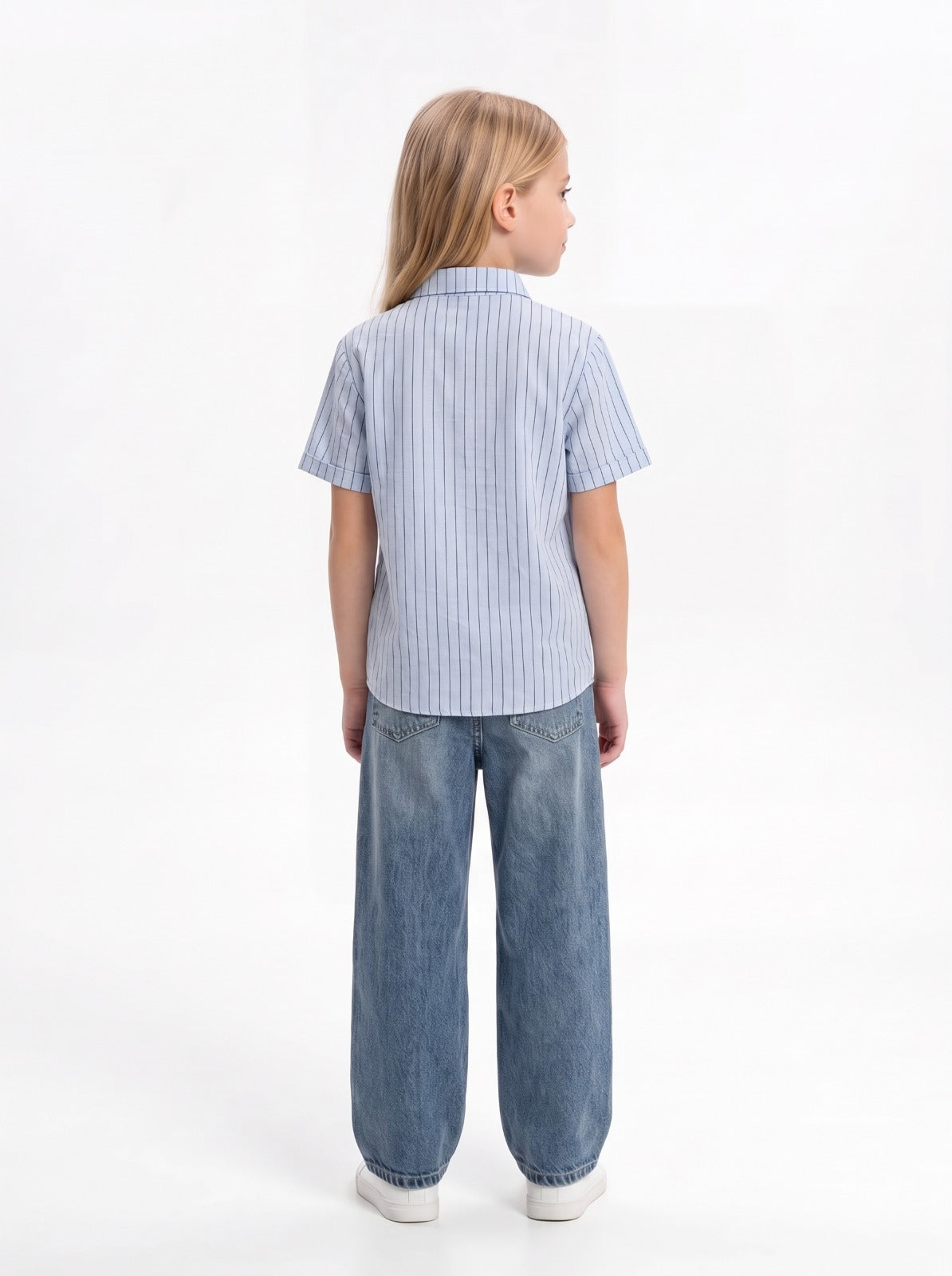 Vertical Stripe Short Sleeve Button-Up Shirt - Seven