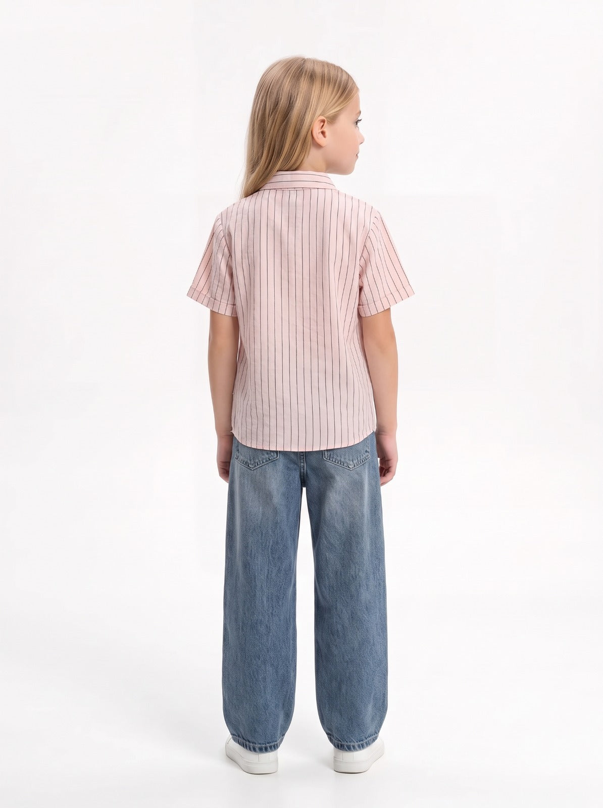 Vertical Stripe Short Sleeve Button-Up Shirt - Seven