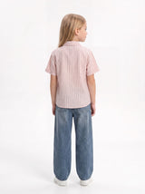 Vertical Stripe Short Sleeve Button-Up Shirt - Seven