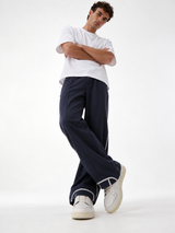 Relaxed Wide-Leg Piped Cotton Blend Sweatpants - unbranded