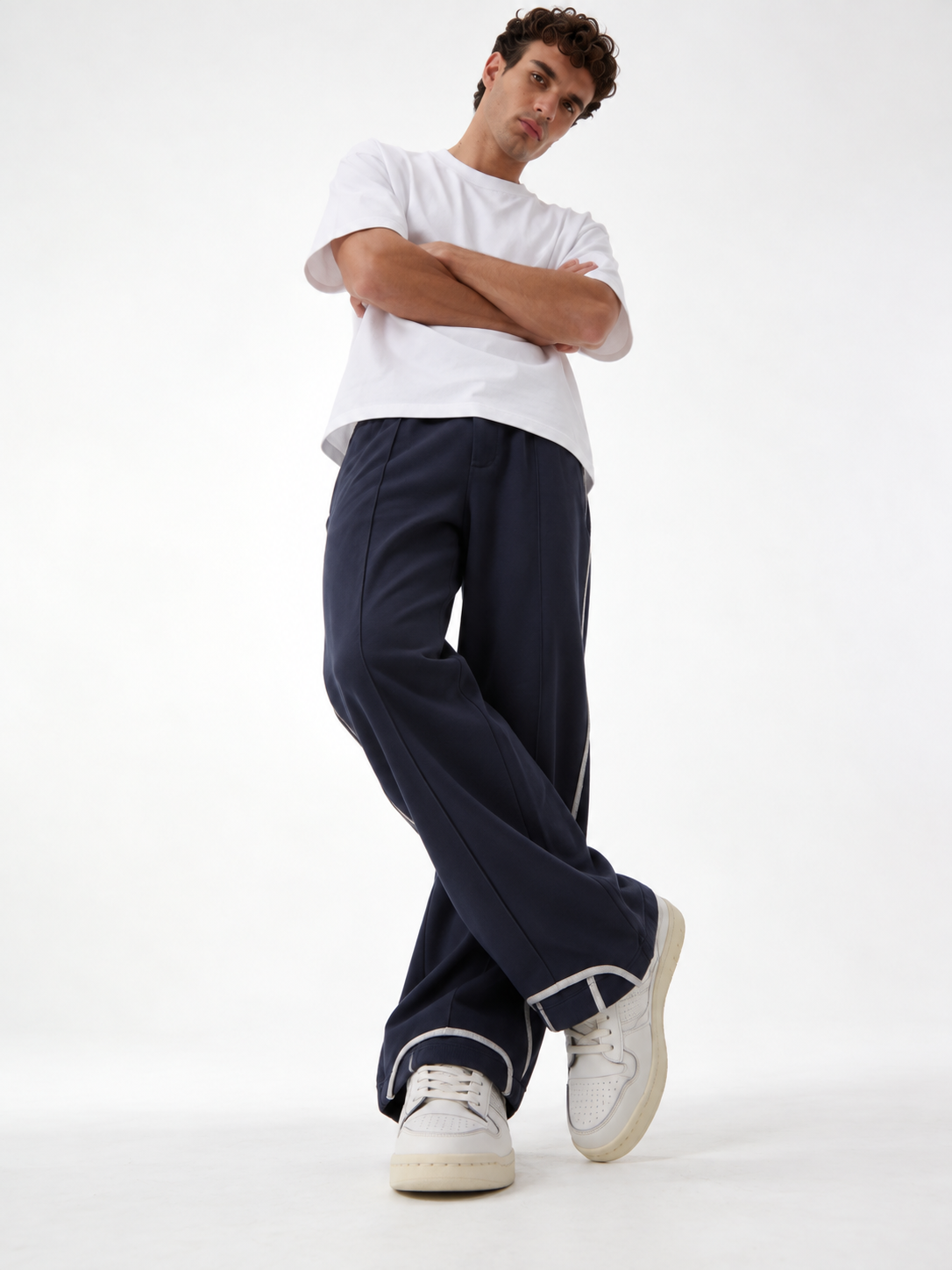 Relaxed Wide-Leg Piped Cotton Blend Sweatpants - unbranded