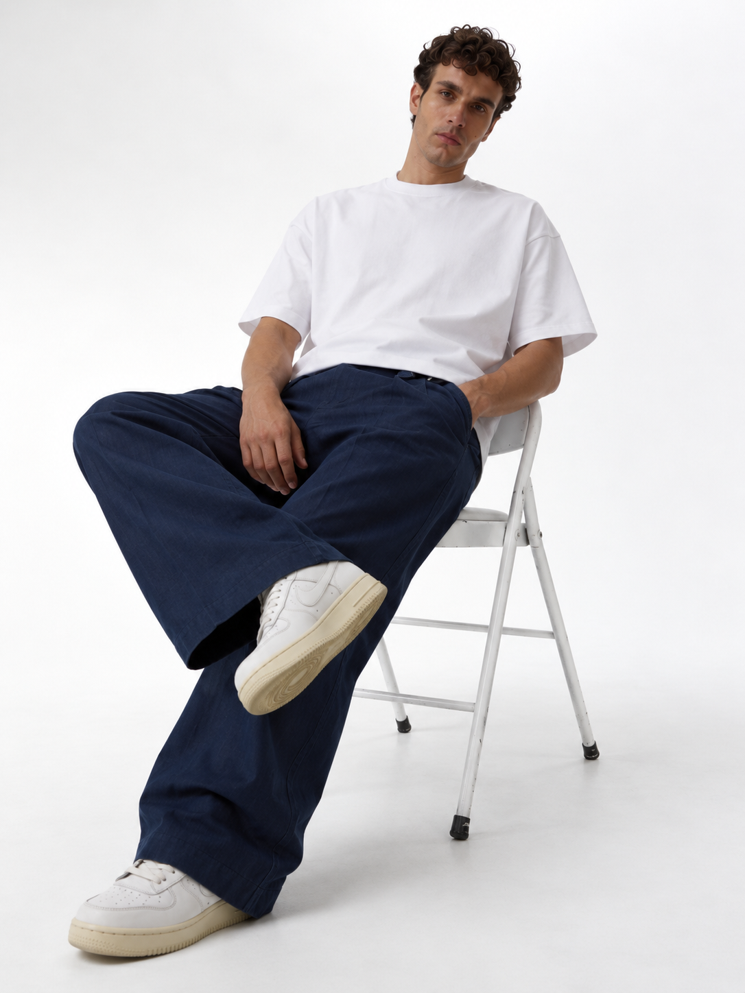 Relaxed Wide-Leg Pleated Cotton Trousers - unbranded