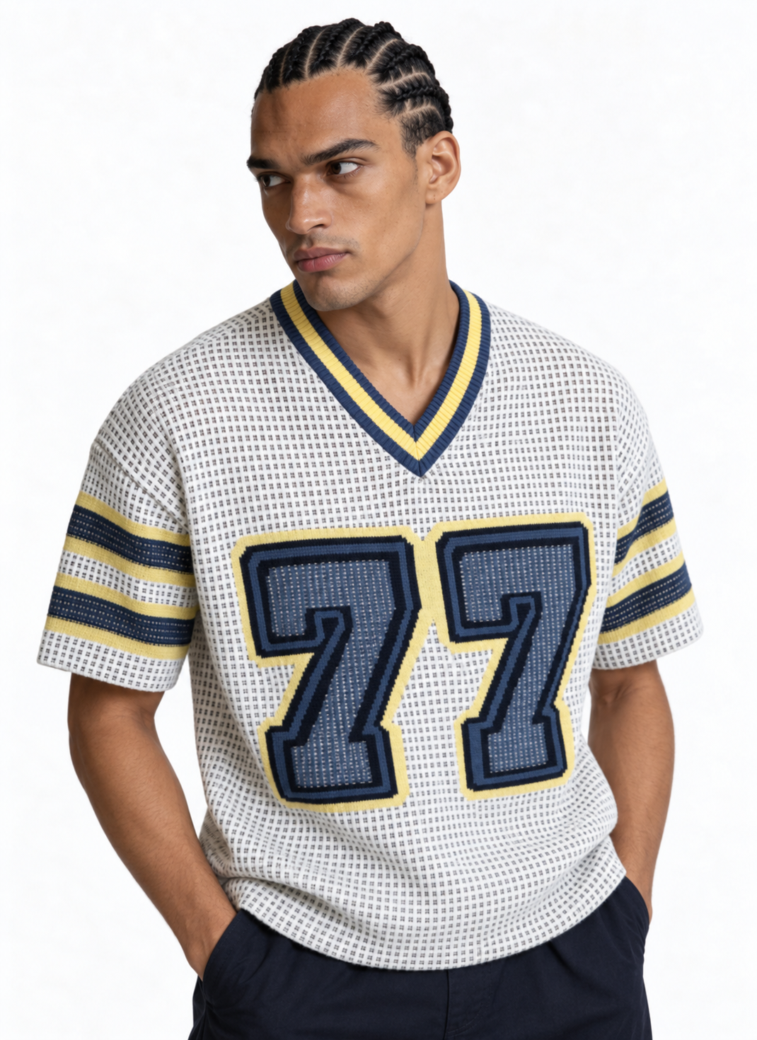 Number Graphic V-Neck Jersey Cotton Knit Boxy Fit - void