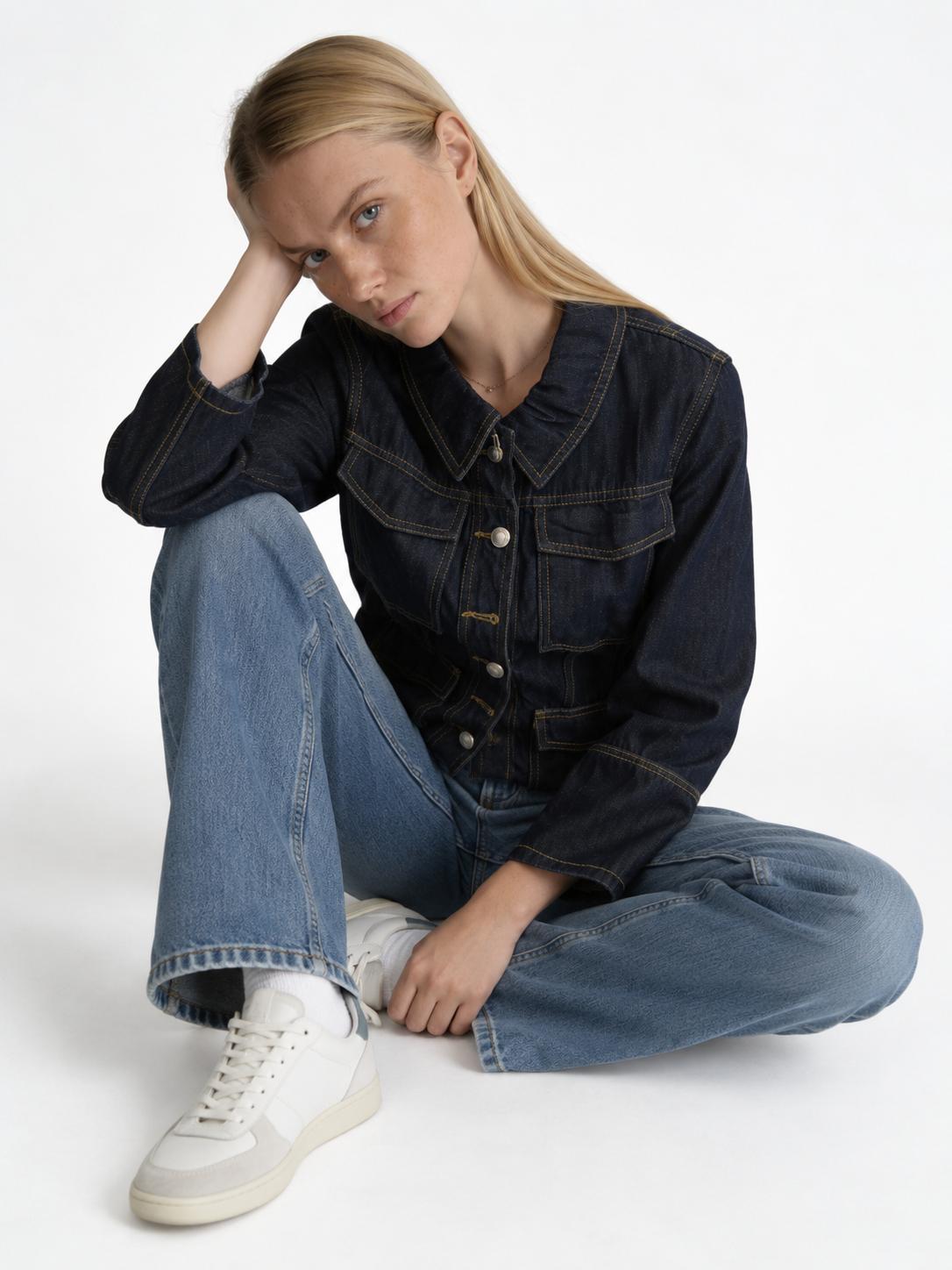 Structured Cinched-Waist Raw Indigo Denim Jacket - kamzi