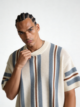 Boxy Crochet Knit Striped Crewneck - void