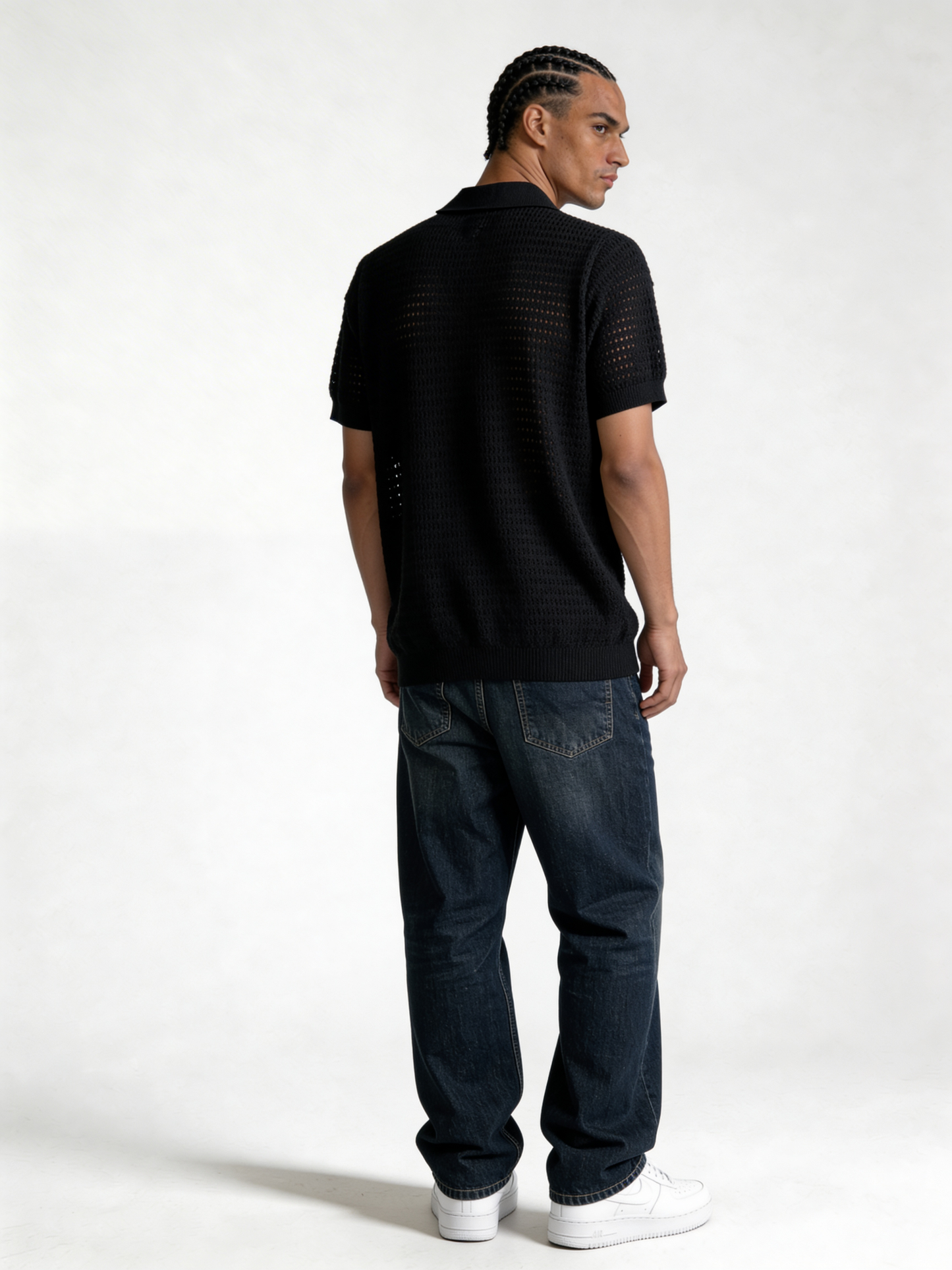 Boxy Crochet Knit Mesh Polo - void
