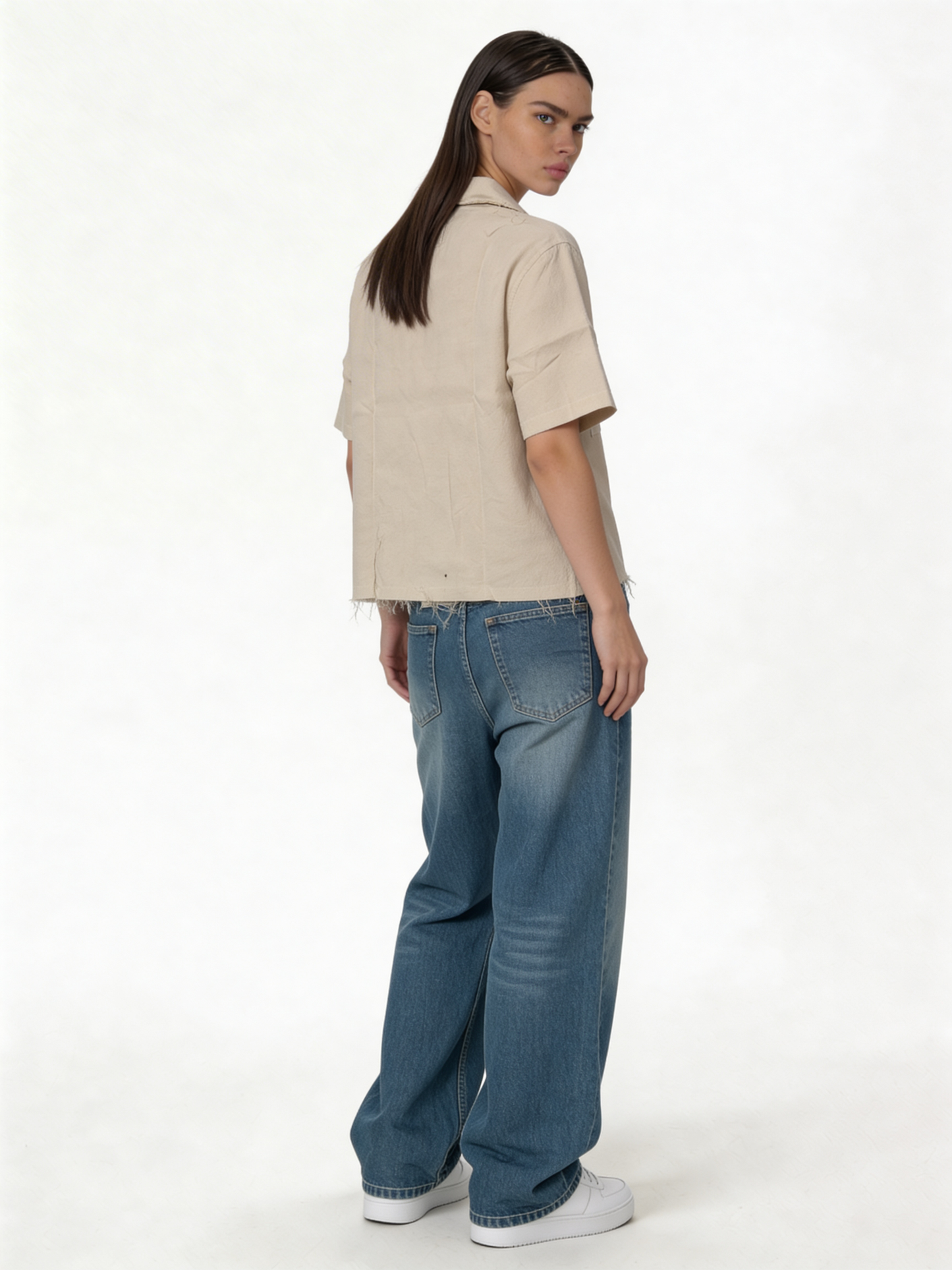 Boxy Raw-Hem Linen-Blend Short Sleeve Shirt - jeddah
