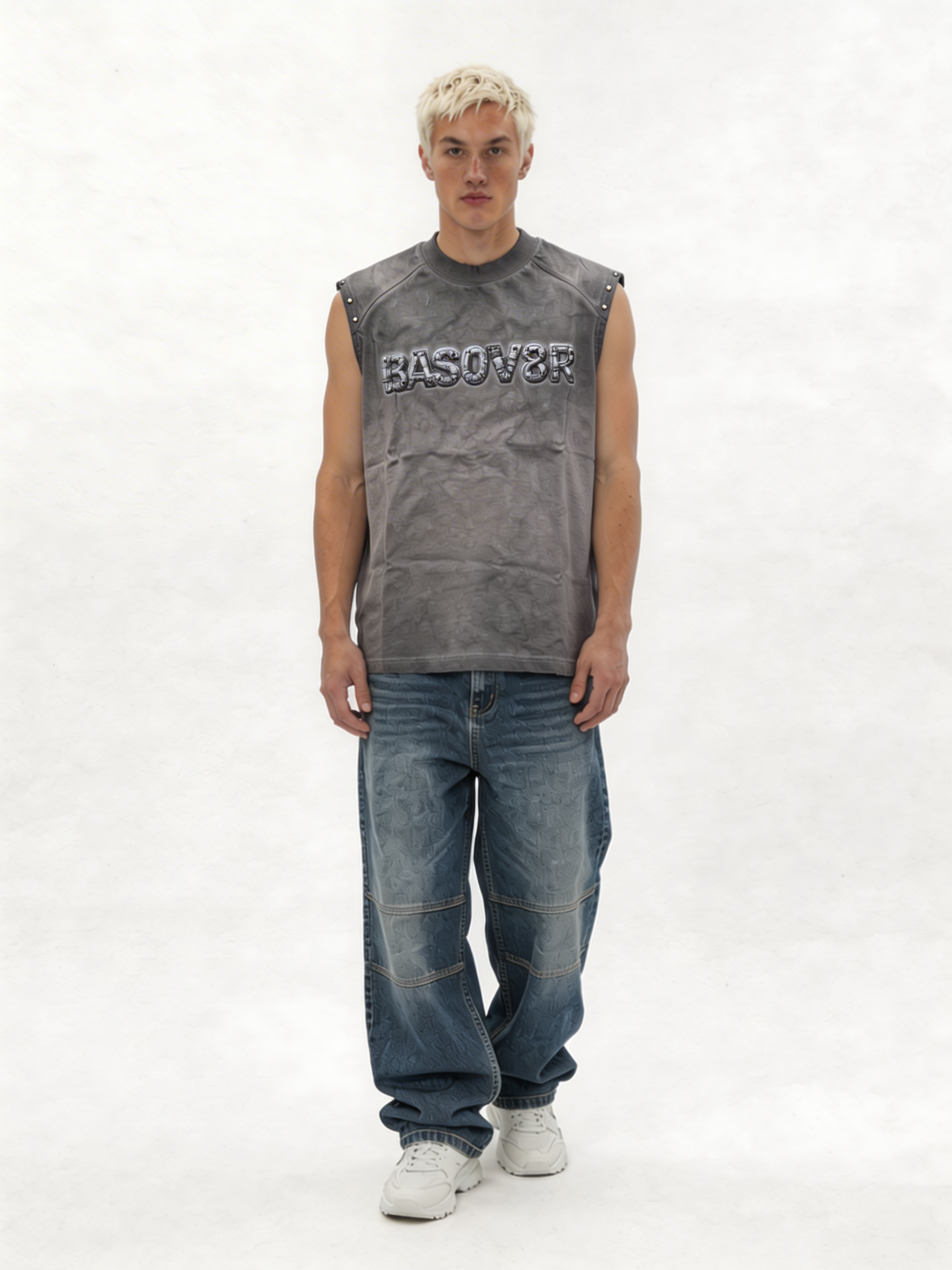 Boxy Washed Cotton Graphic Muscle Tee - jex