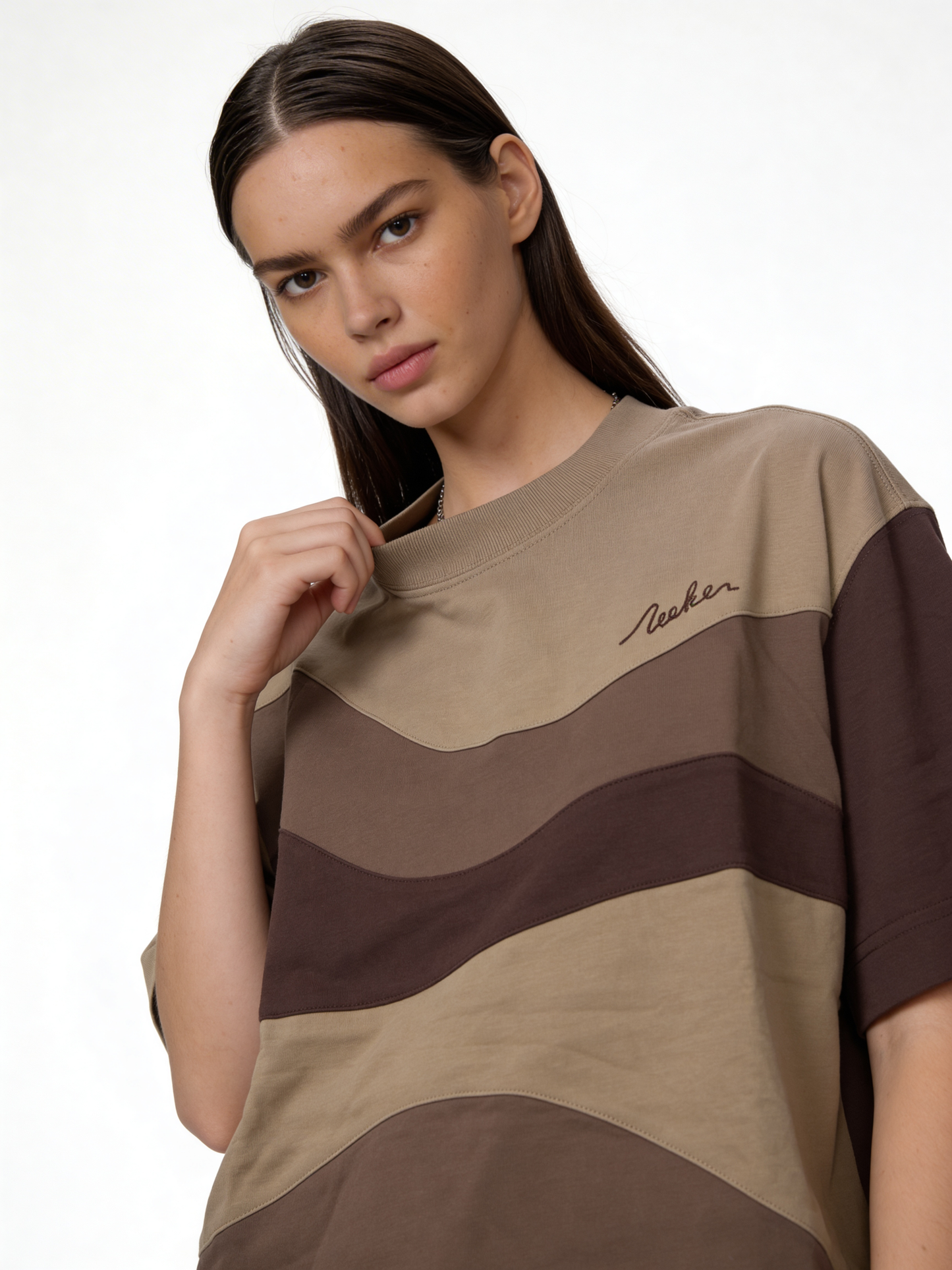 Boxy Panelled Cotton Graphic T-Shirt - jex