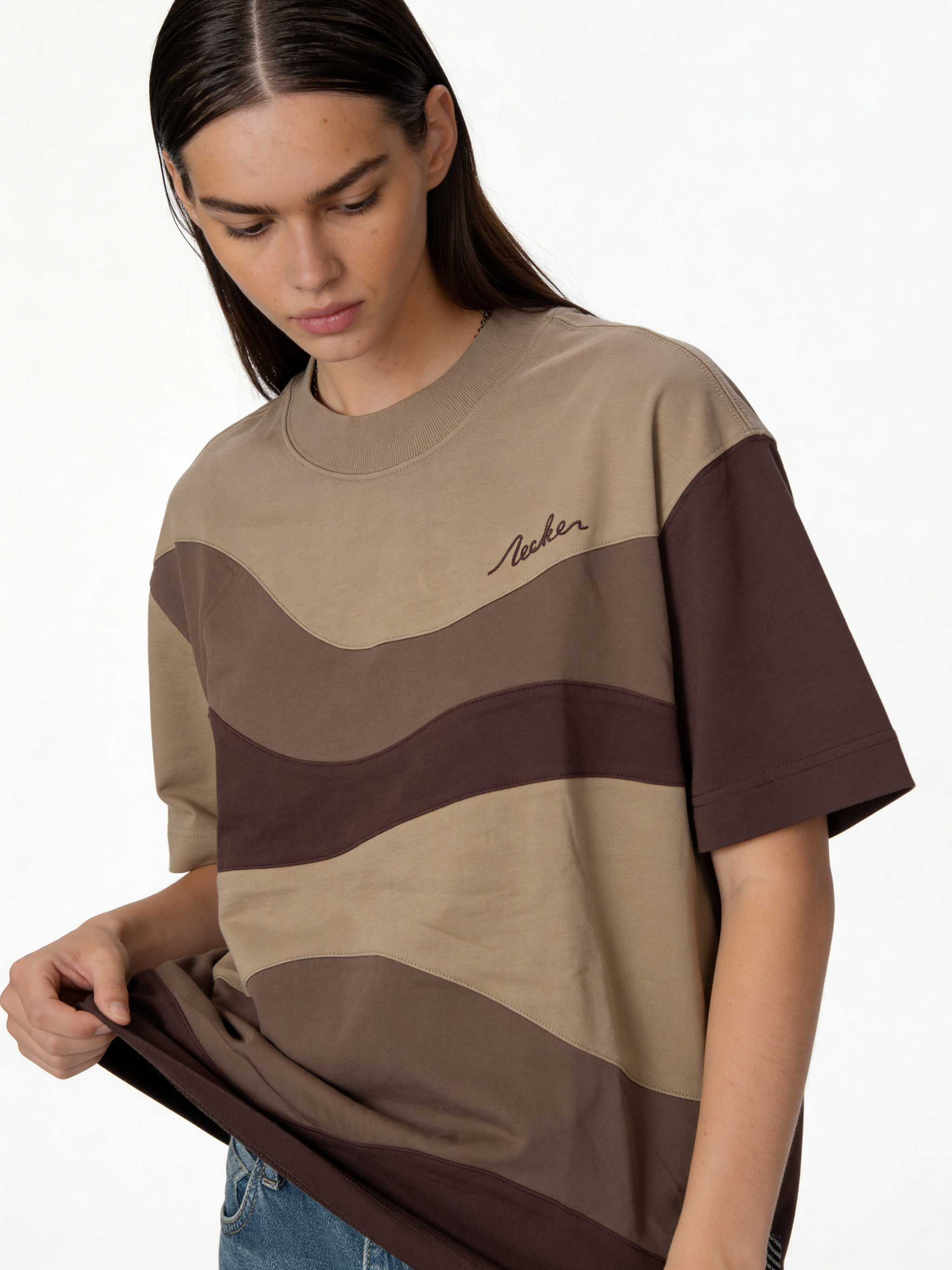 Boxy Panelled Cotton Graphic T-Shirt - jex