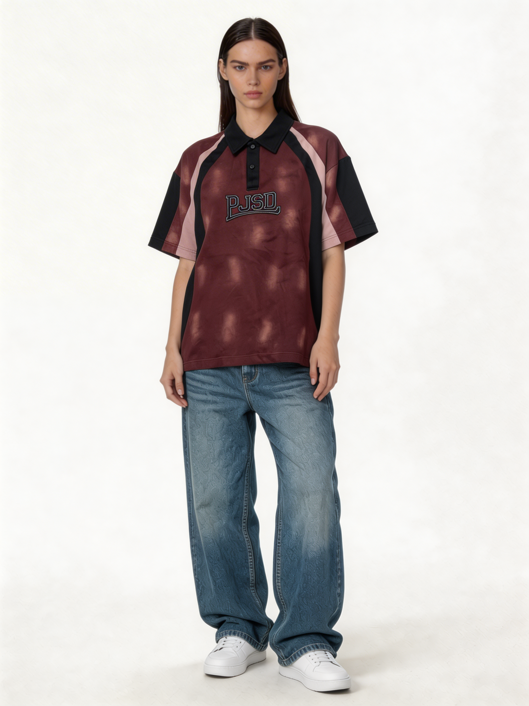 Boxy Panelled Washed Cotton Polo Shirt - jex -