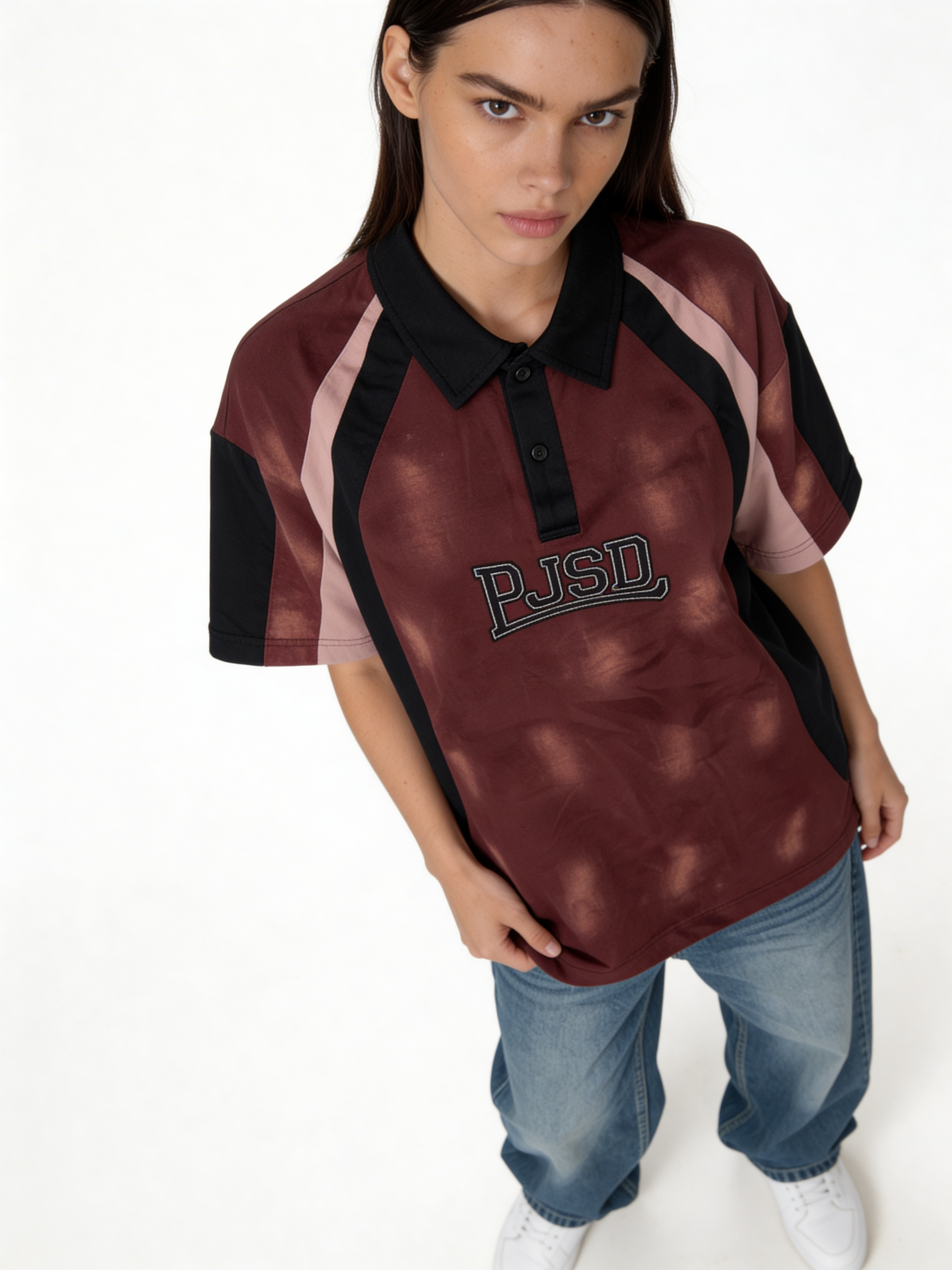 Boxy Panelled Washed Cotton Polo Shirt - jex -