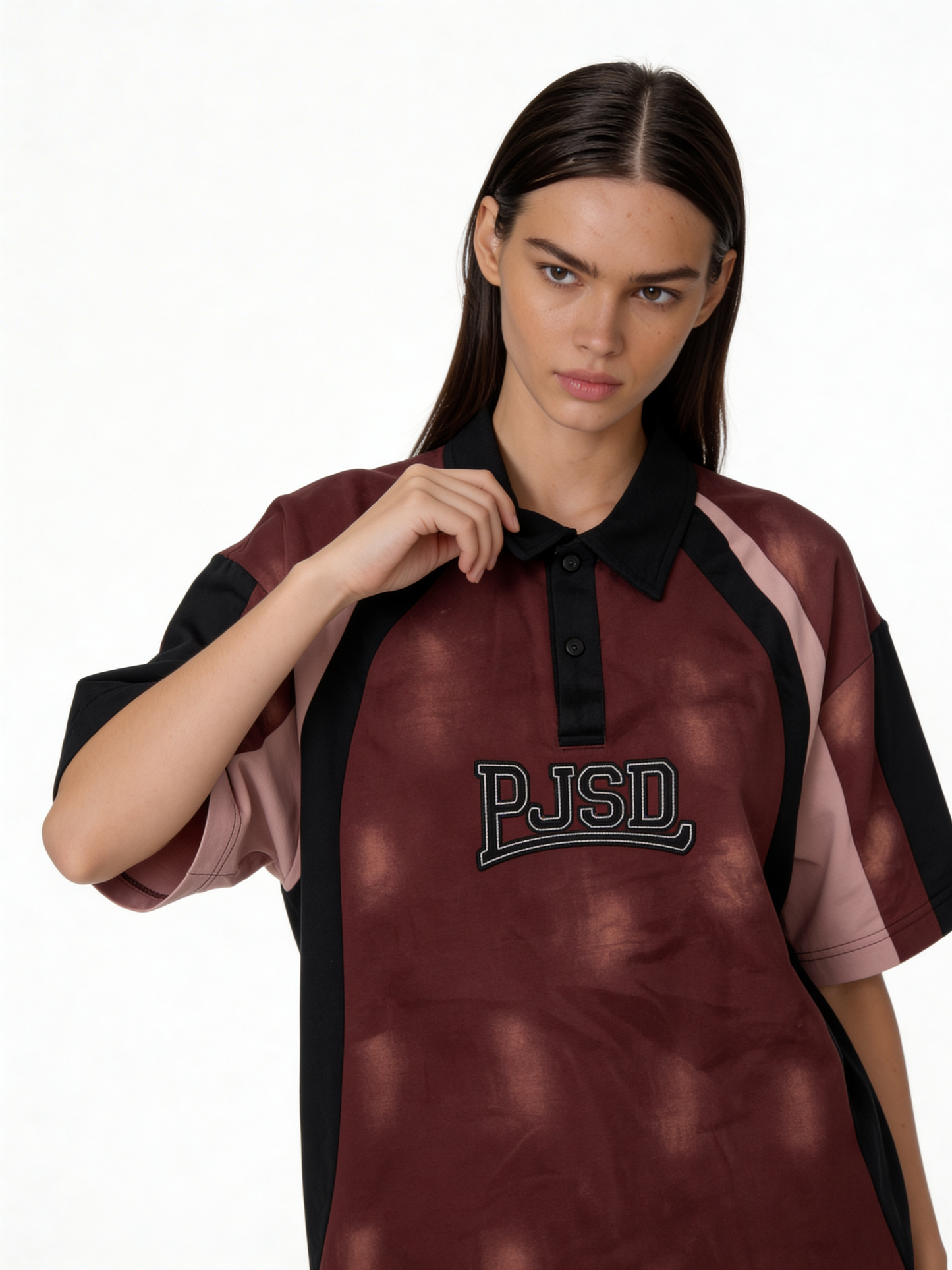 Boxy Panelled Washed Cotton Polo Shirt - jex -