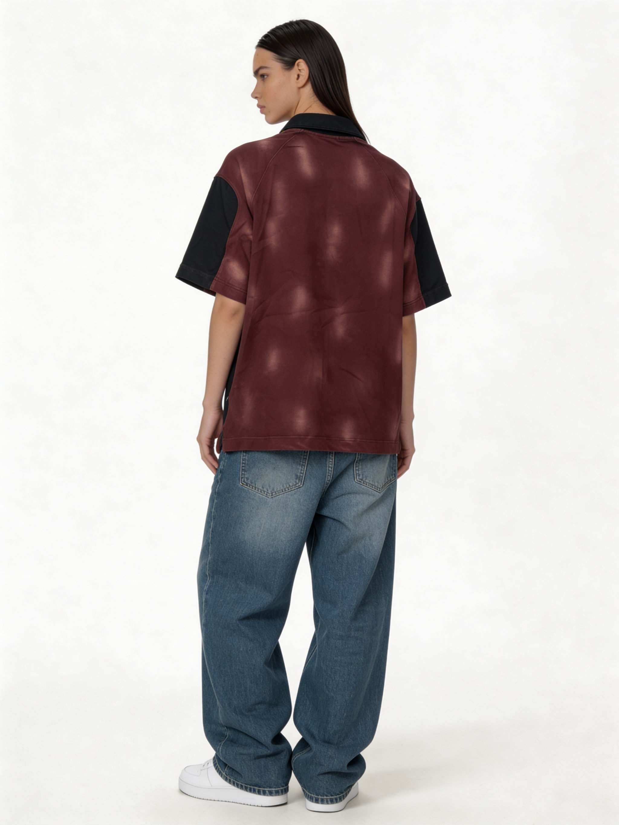 Boxy Panelled Washed Cotton Polo Shirt - jex -