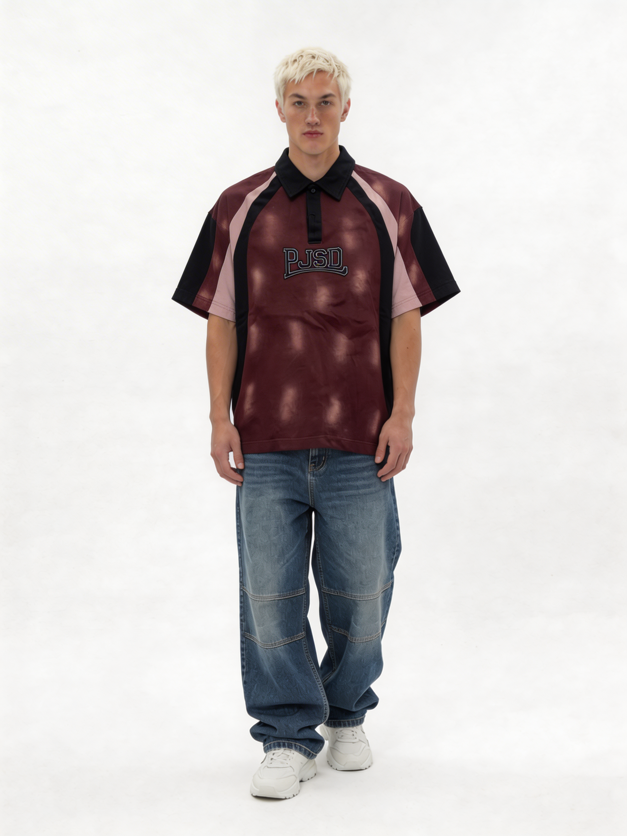 Boxy Panelled Washed Cotton Polo Shirt - jex -