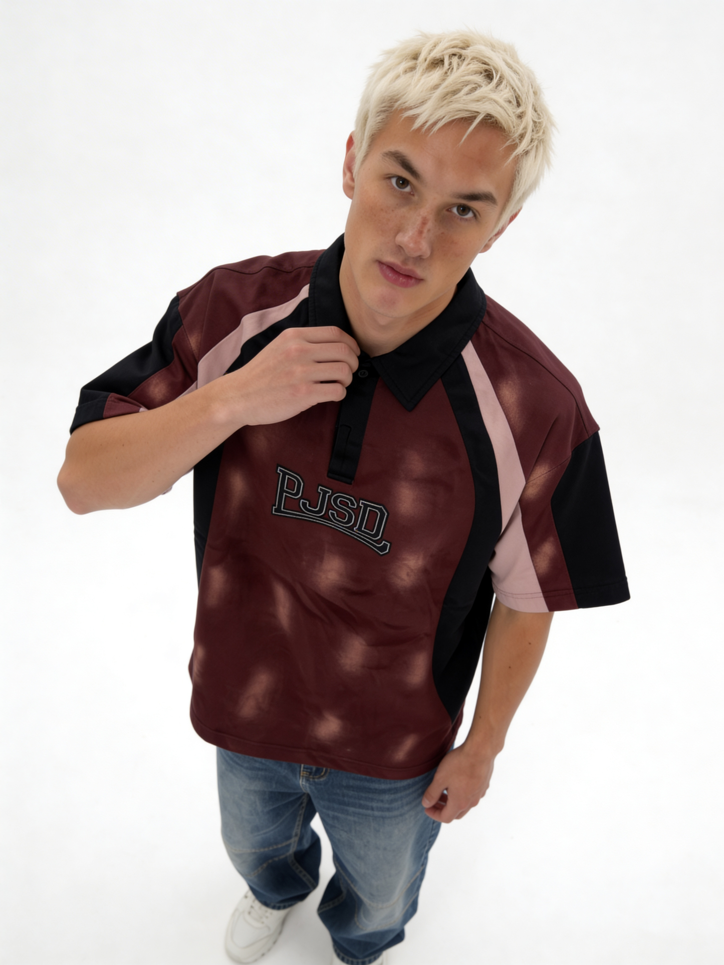 Boxy Panelled Washed Cotton Polo Shirt - jex -
