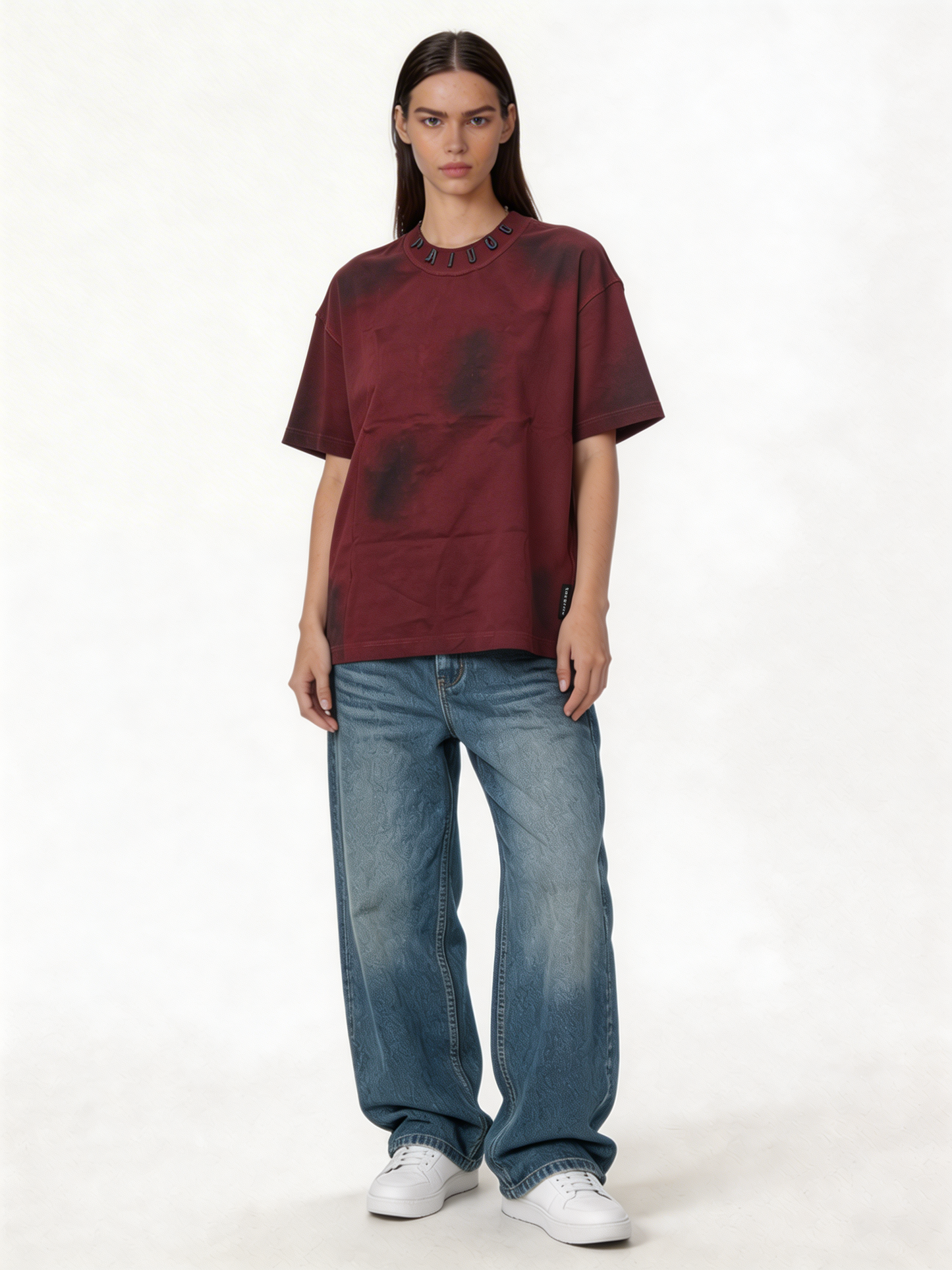 Boxy Washed Cotton Logo-Collar T-Shirt - jex