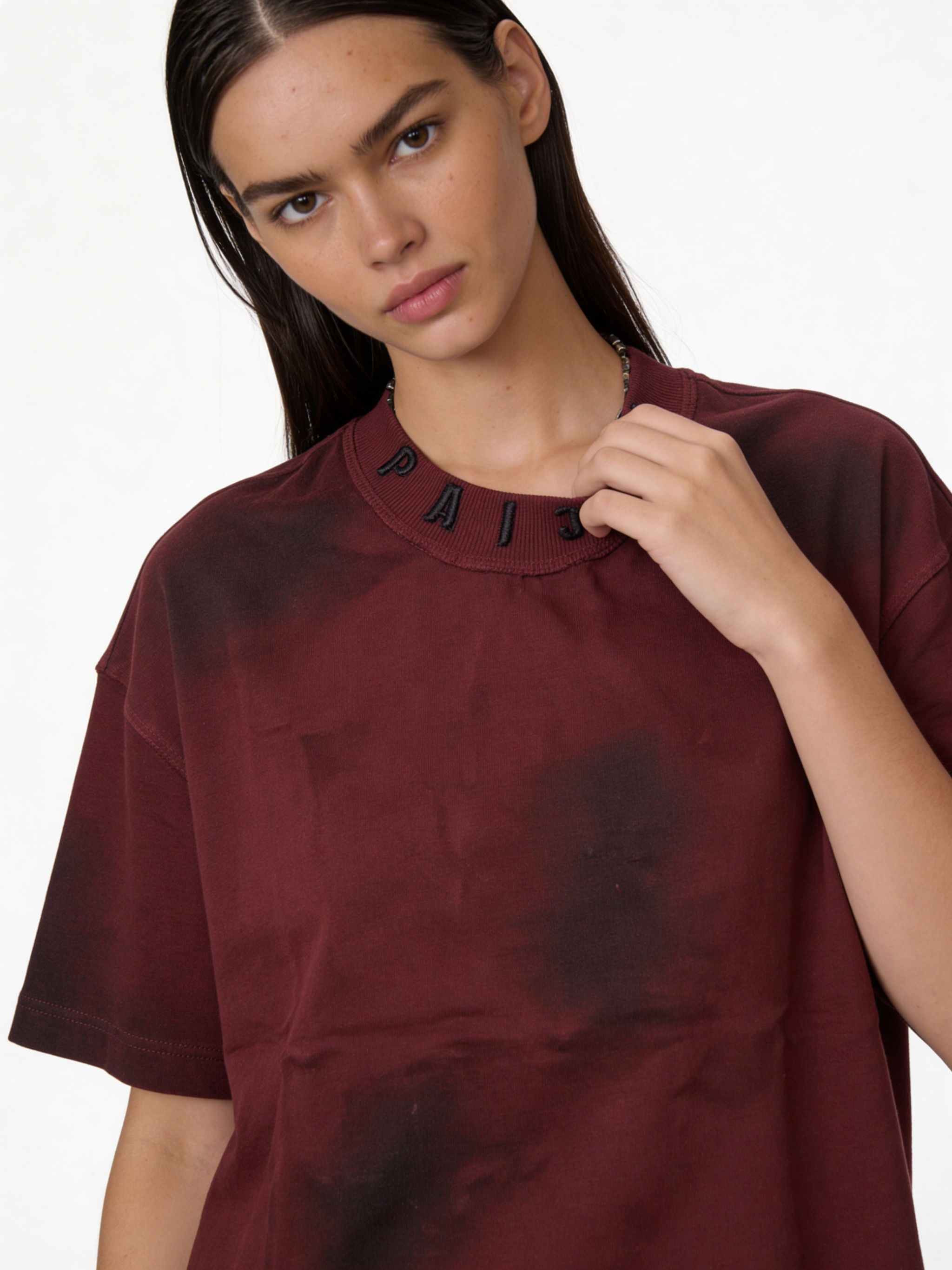 Boxy Washed Cotton Logo-Collar T-Shirt - jex