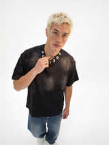 Boxy Washed Cotton Logo-Collar T-Shirt - jex