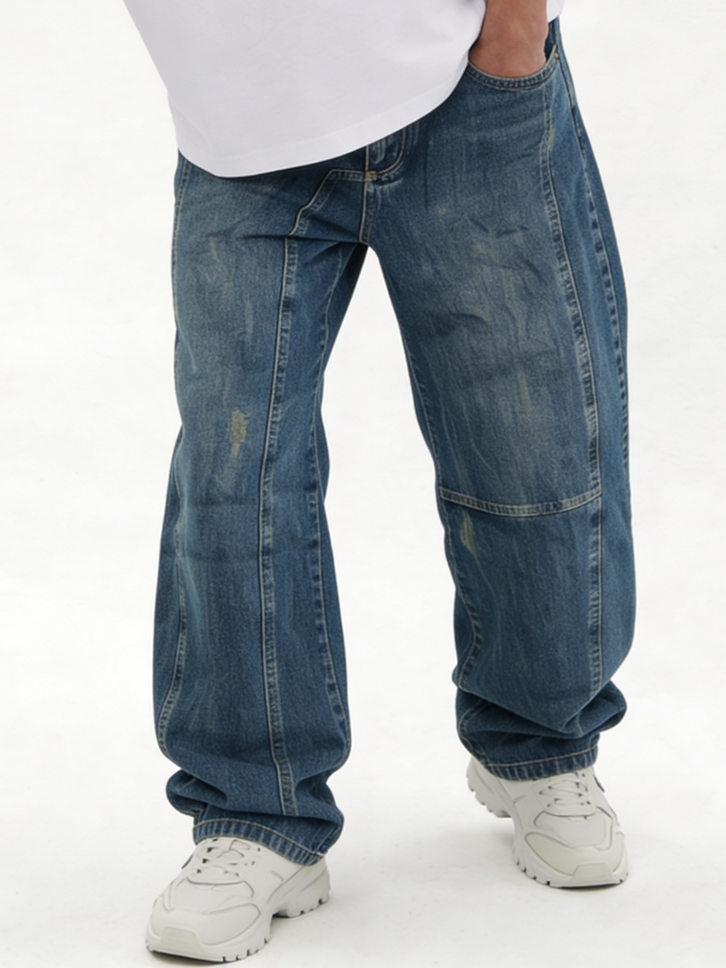 Relaxed Wide-Leg Panelled Cotton Denim - jex