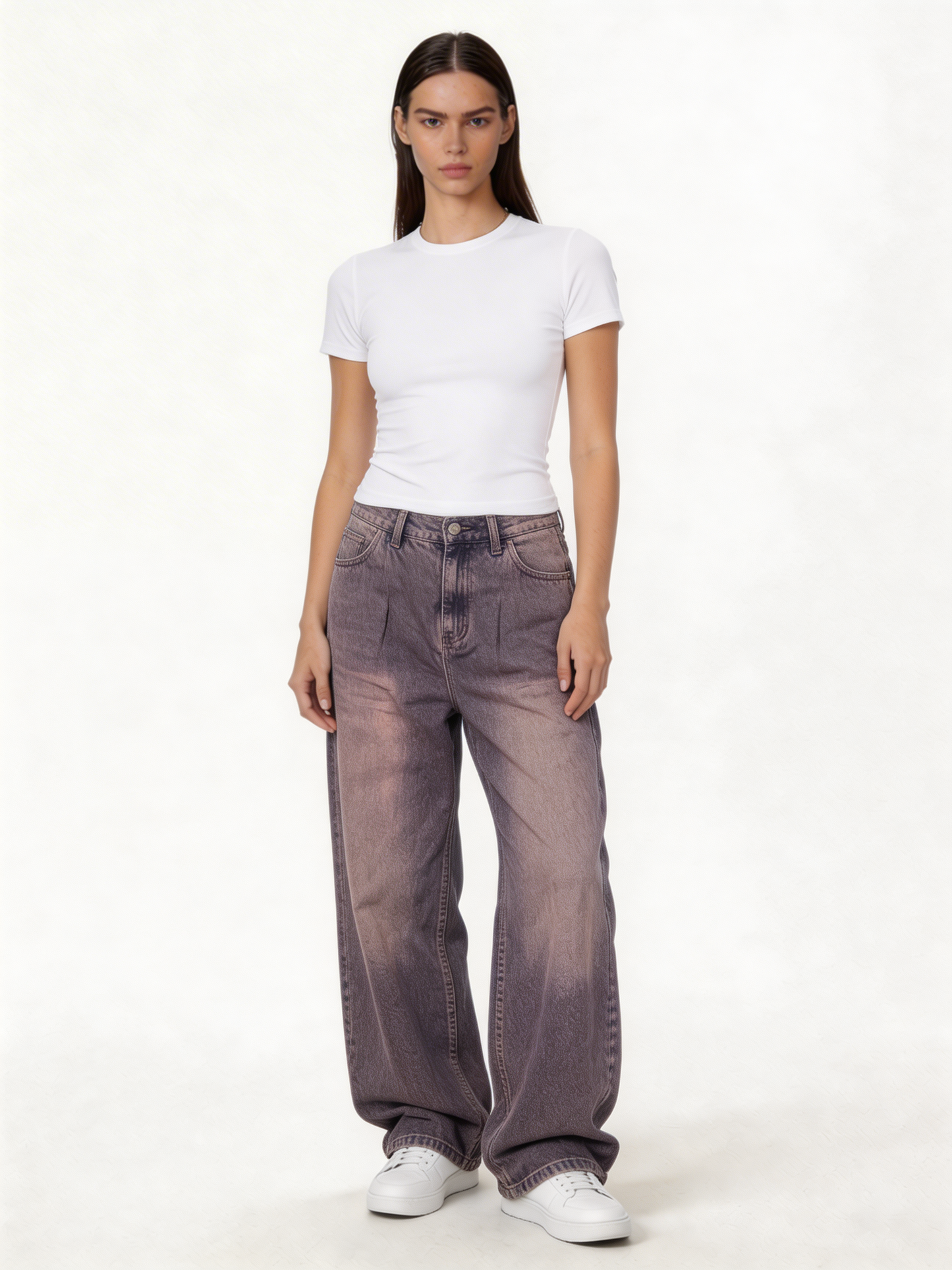 Relaxed Wide-Leg Washed Cotton Denim - jex